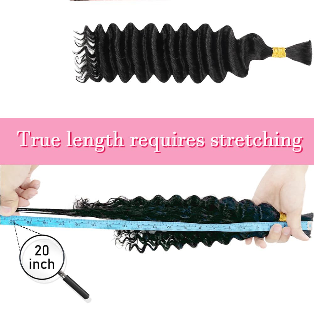 AKONSOUL 22 Inch Human Braiding Hair for Boho Braids Deep Wave Bulk Human Braiding Hair 100% Unprocessed Brazilian Virgin Human Hair for Braiding Bohemian No Weft 3 Bundles 110g Natural Color