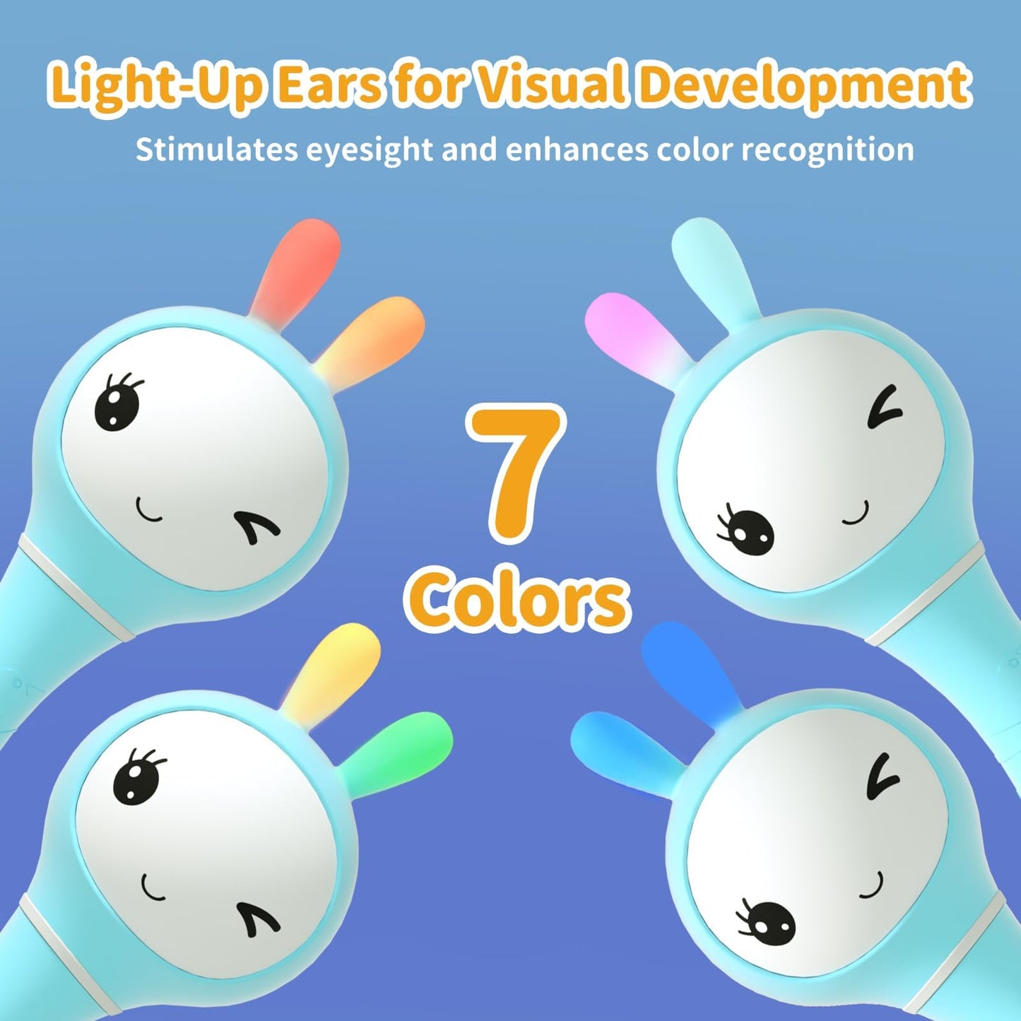 alilo Smarty Bunny Baby Rattle Musical Light Up Toys, Infants Newborns Baby Toys 0-3-6-12-18-24 Months,1 Year Old Boy Girl Gifts, 4 Music Modes and Color Recognition Function with 9 Color Card