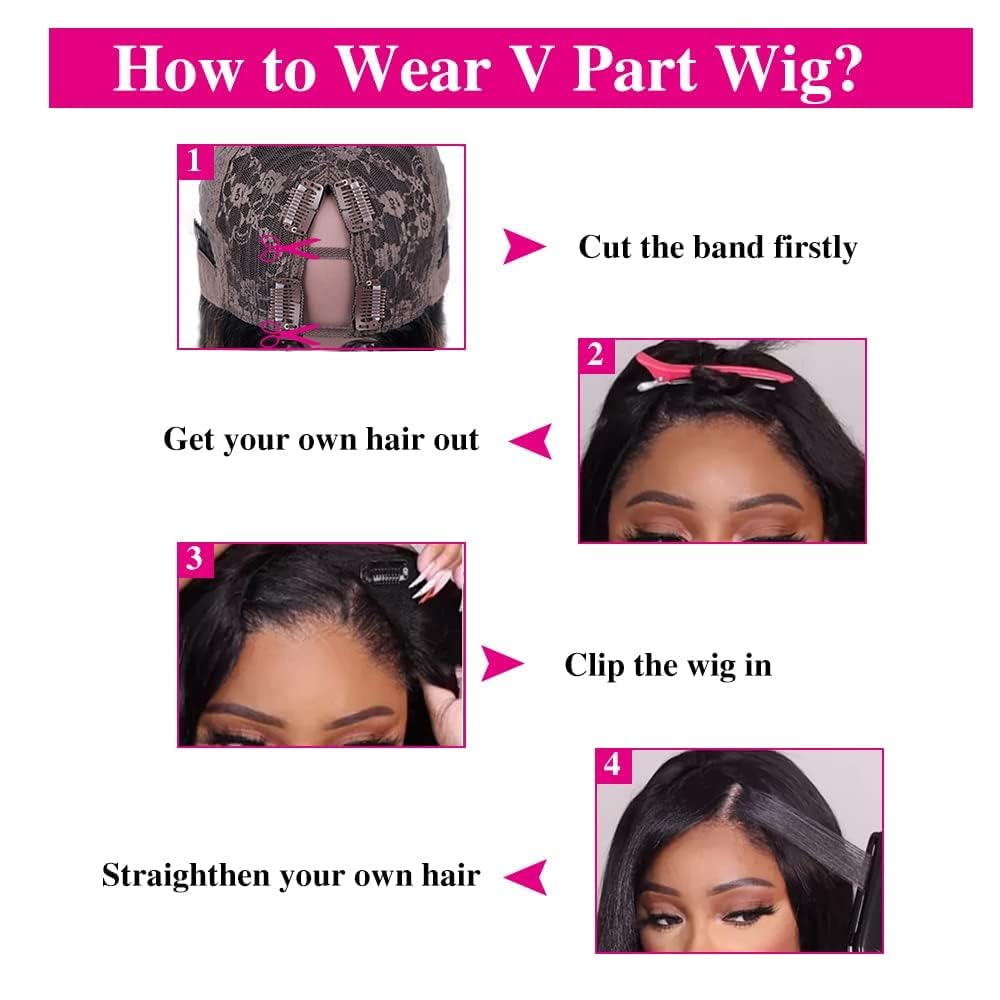 22Inch V Part Wigs Human Hair Straight Brazilian Human Hair Wigs for Black Women Upgrade U Part Wigs No Sew in NO Glue 180% Density Natural Color