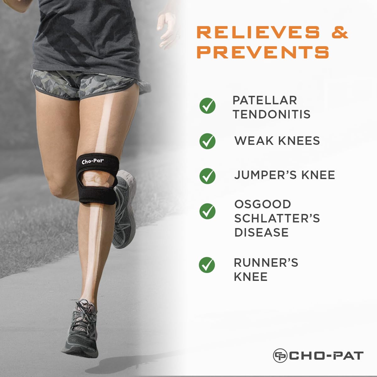 Cho-Pat Dual Action Double-Layer Adjustable Knee Strap, Pain Relief for Chondromalacia, Osgood Schlatter’s, Tendonitis, and Meniscus Tears, Large
