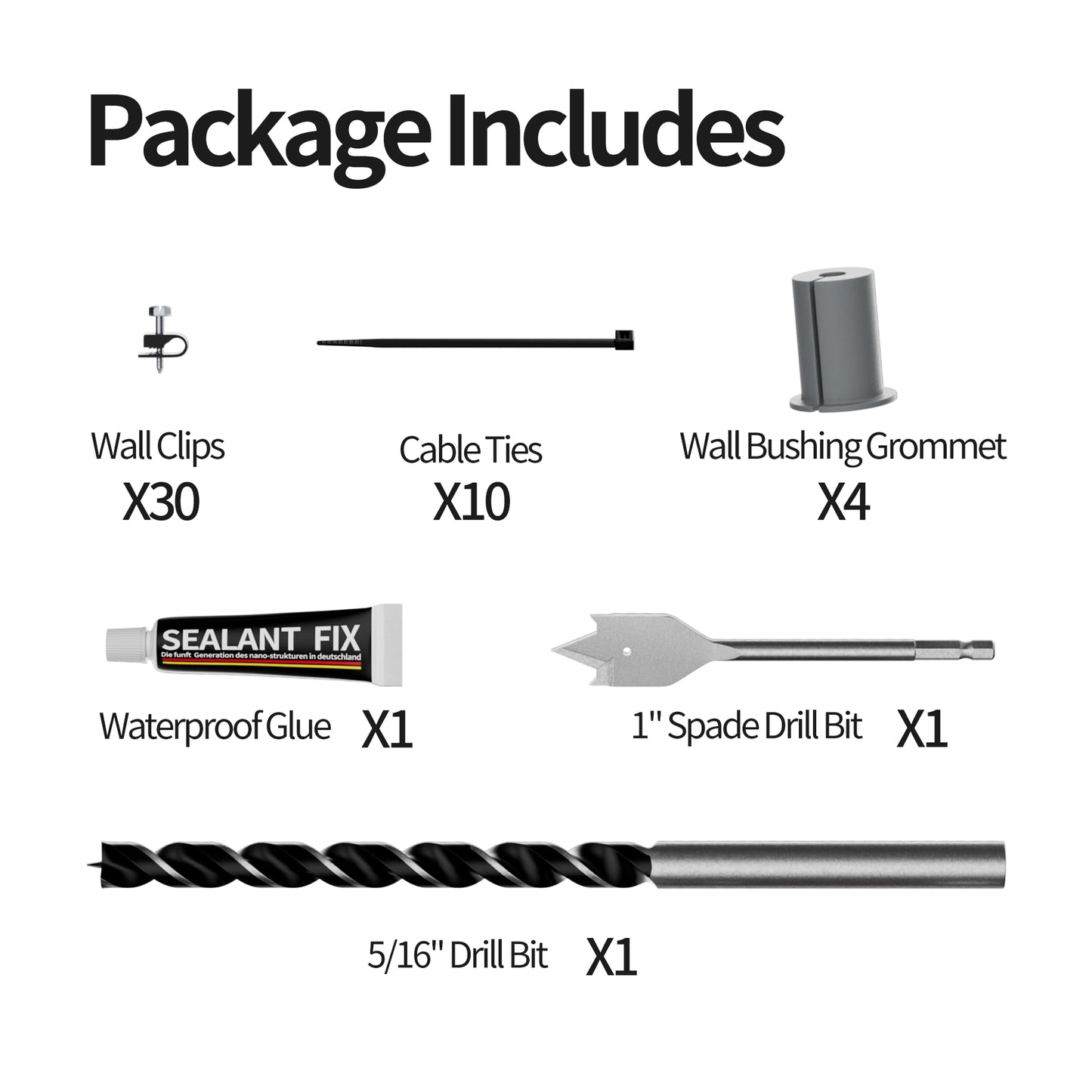 EAZUSE Starlink Cable Routing Kit for Gen 2 Gen 3 Starlink Cable Grommets Wall Pass Through Tool Kit for Roof Mounting Wall Mount Including 1" & 5/16" Drill Bit, Wire Clips Glue & Cable Ties