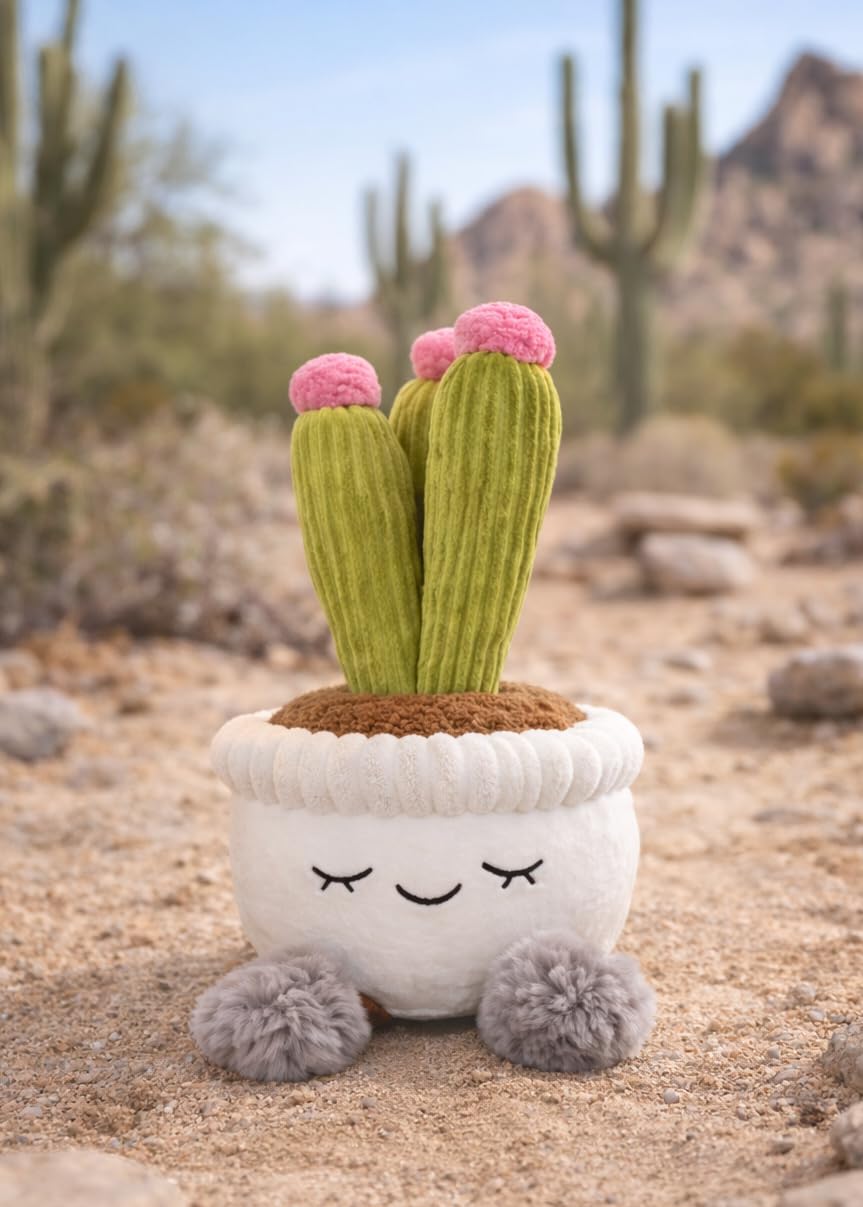 12 Inch Soft Plush Potted Plant Set of 3 Rubber Tree, Cactus and Oyster. Perfect as a Home Decoration or Office Gift (Succulents)