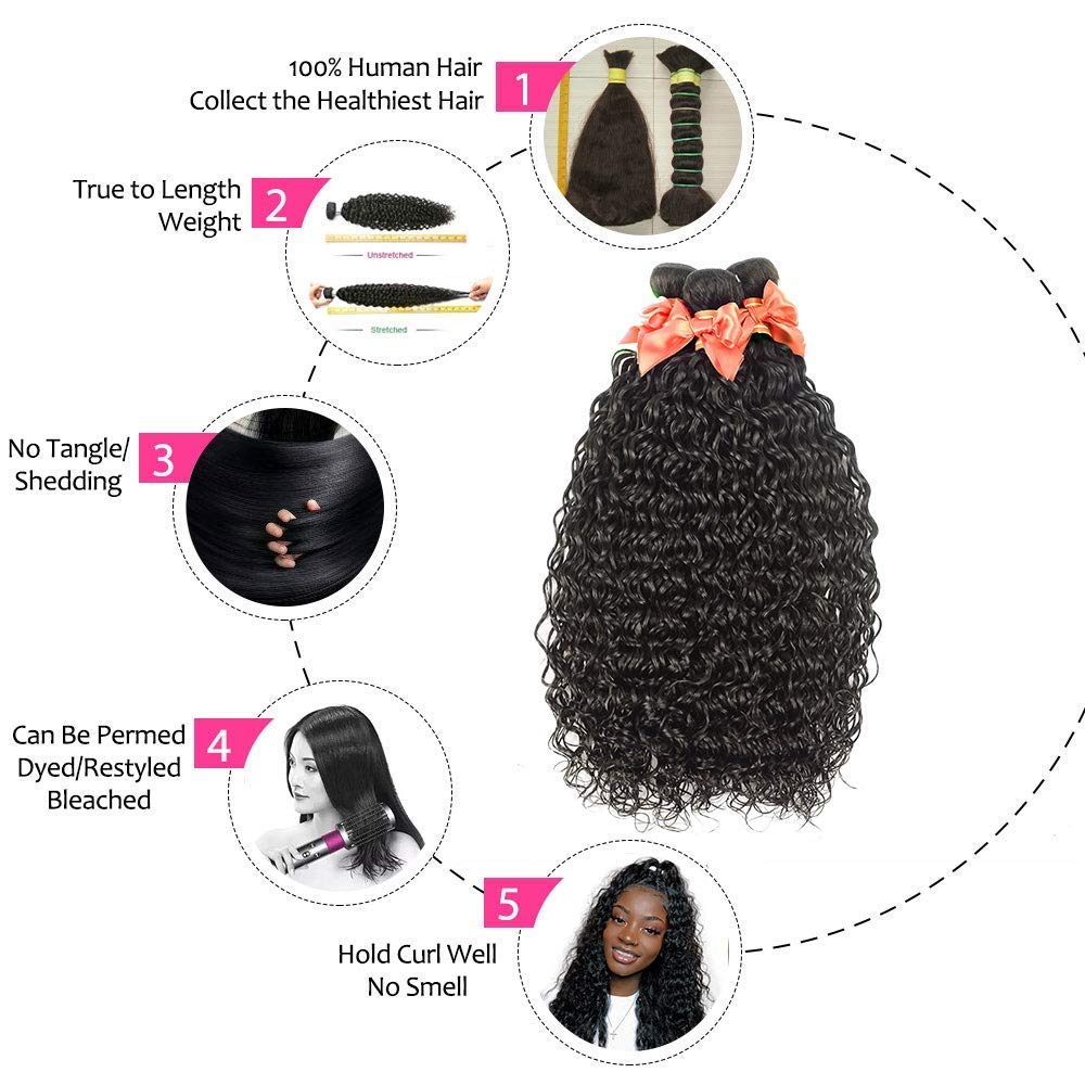 Alimog Deep Water Wave Human Hair Bundles 10A Wet and Wavy Bundles Human Hair 24 26 28 Inch Brazilian Burmese Curly Weave 3 Bundles Human Hair Extension Natural Color