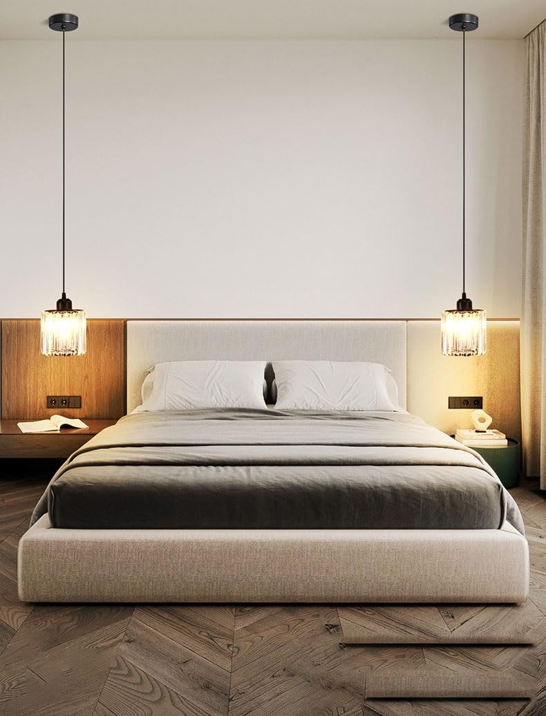 1 Pack Glass Pendant Light Battery Operated with Remote, Rechargeable Wireless Hanging Light Black, Battery Powered Pendant Lamp Small Crystal Glass Chandelier for Kitchen Dining Table Bedroom