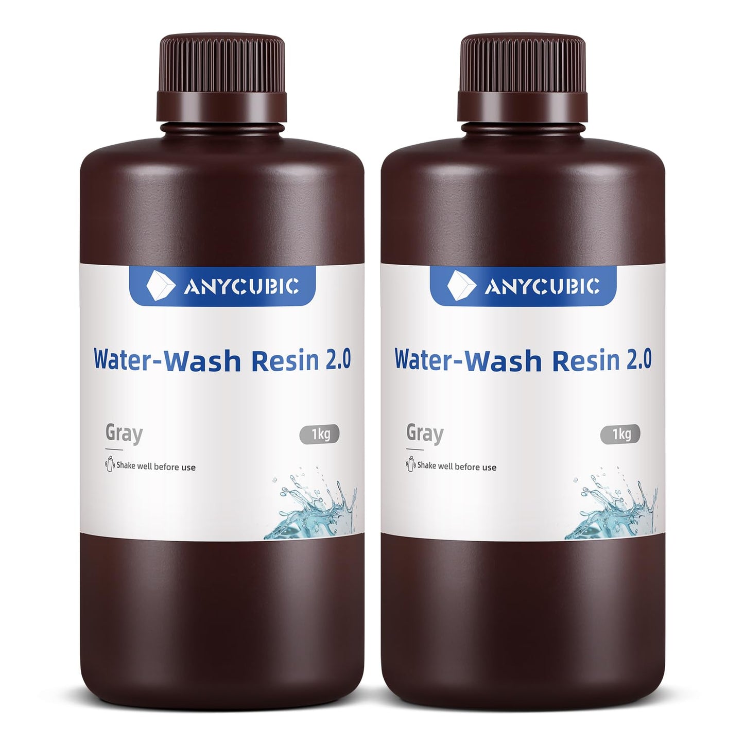 ANYCUBIC Water Washable 3D Printer Resin 2.0, 405nm High Precision 3D Resin, Low Shrinkage Photopolymer Resin for 4K/8K/12K Capable LCD DLP Resin 3D Printer (Grey + Grey, 2000g)