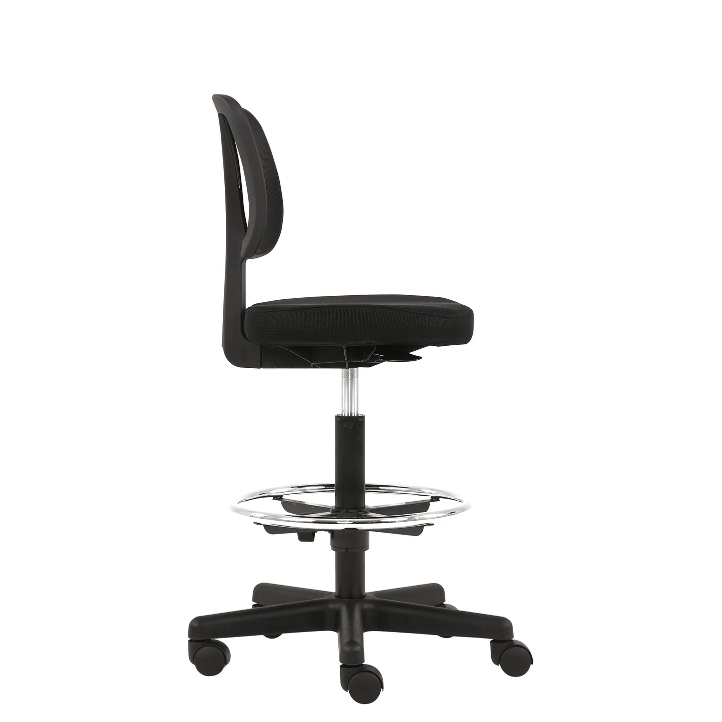 Amazon Basics Mid-Back Mesh Office Drafting Chair Stool with Adjustable Footrest, Black