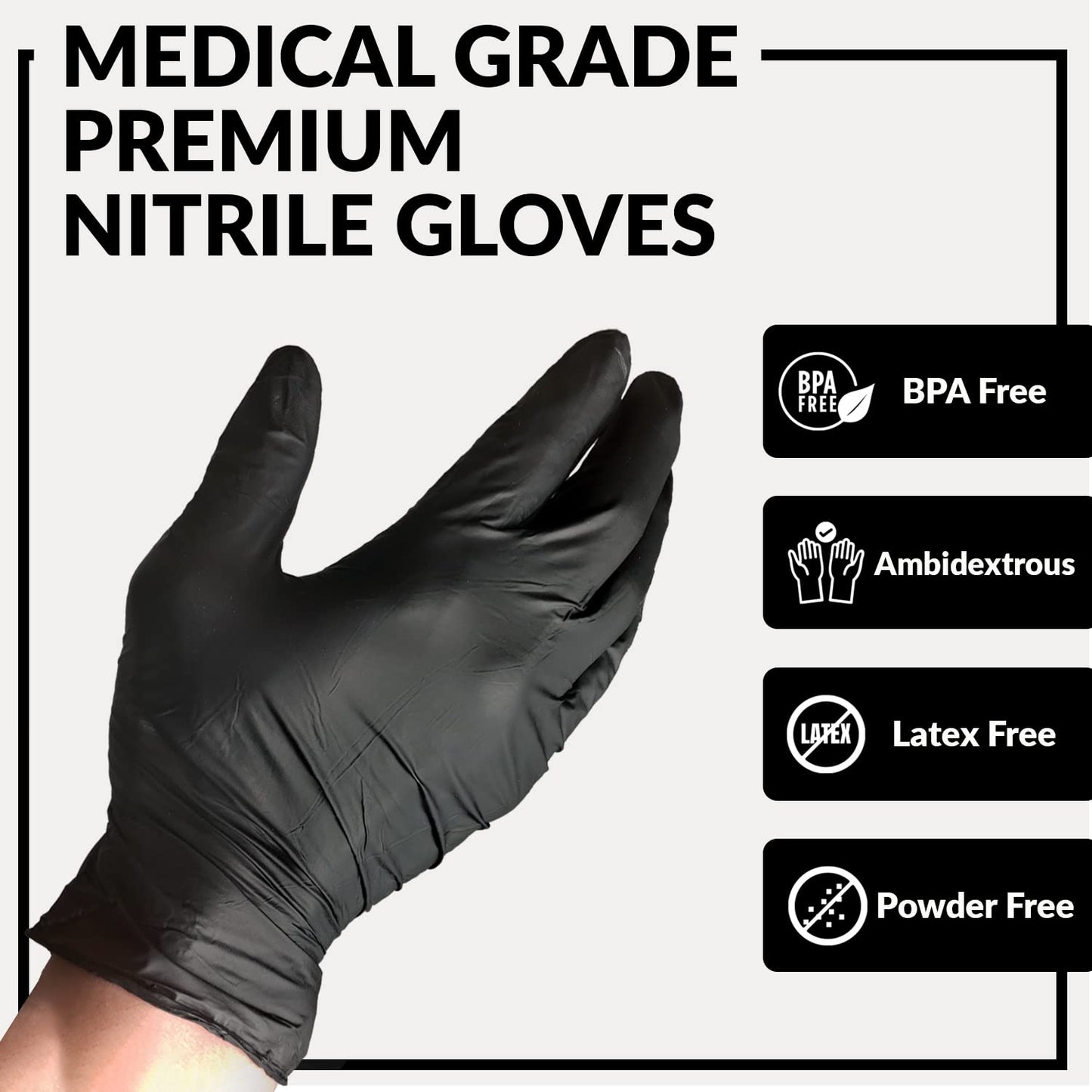 Klex Nitrile Exam Gloves - Medical Grade, Powder Free, Rubber Latex Free, Disposable Examination Grade Glove, Food Safe, Black, Medium, 1000 Count