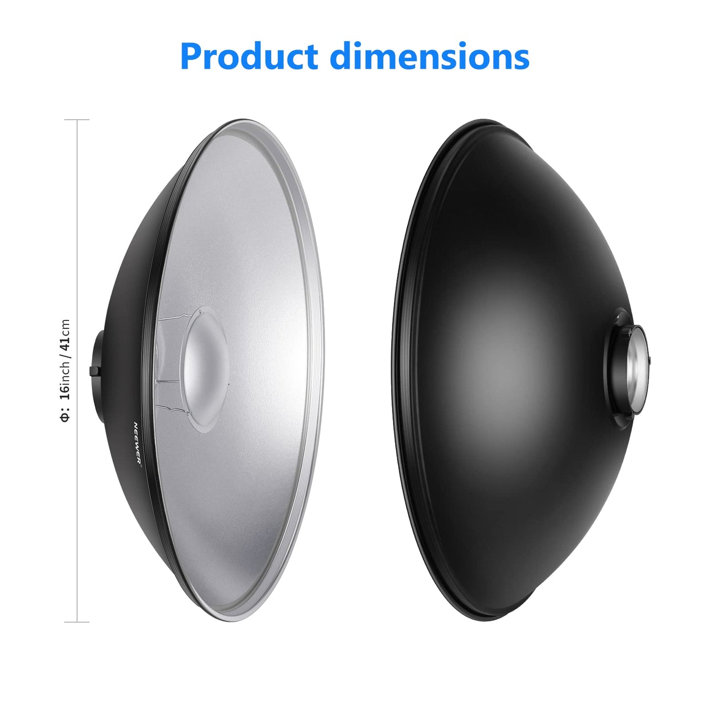 NEEWER 16"/41cm Aluminum Standard Reflector Beauty Dish with White Diffuser Sock for Bowens Mount Studio Strobe Flash Light, NEEWER Vision 4 ML300 S101-300W S101-400W etc