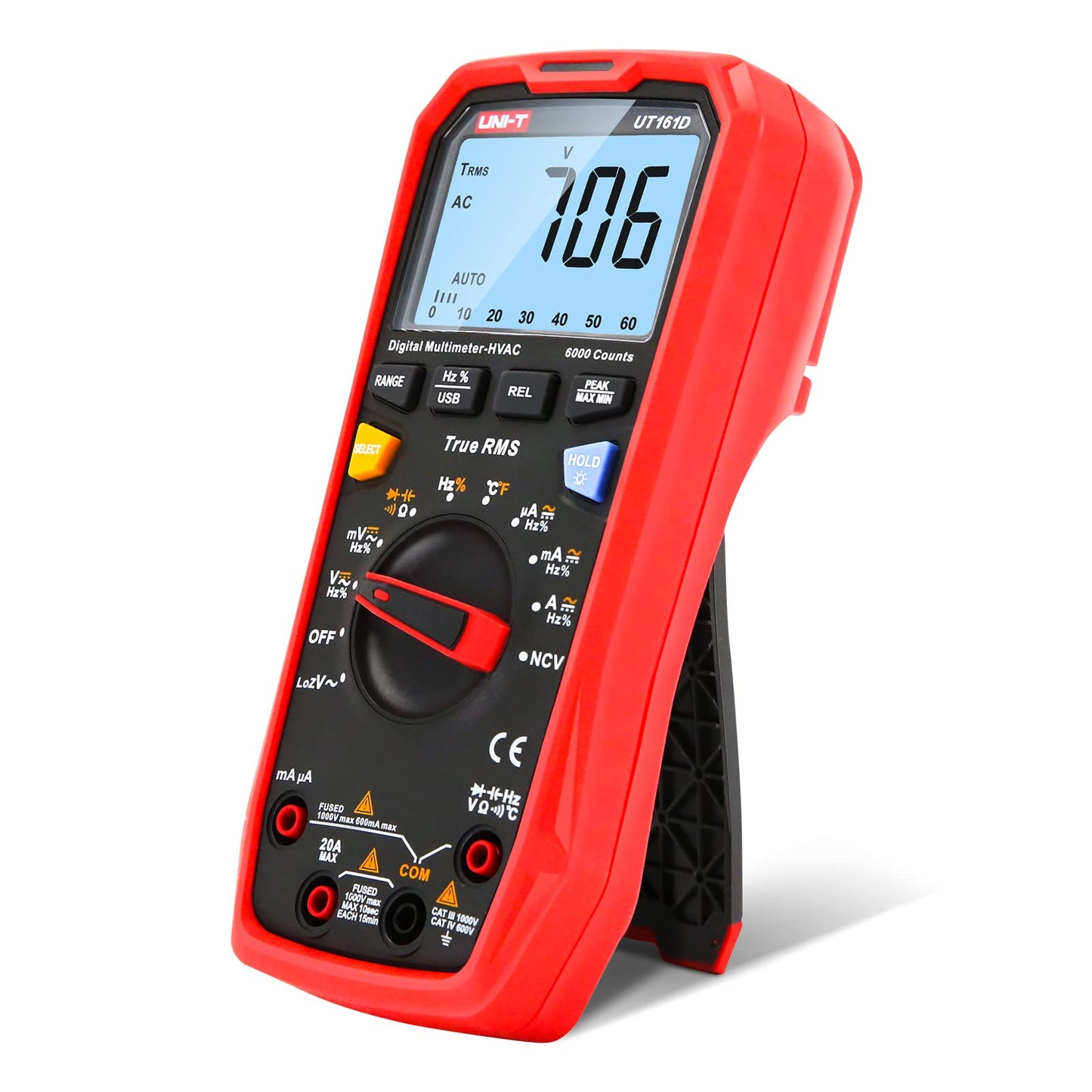 UNI-T Multimeter Kit UT161D, 1000V AC DC Volt Ohm Meter Capacitor Tester Frequency Meter True RMS 6000 Counts USB Transmission LOZ ACV Temperature Measurement