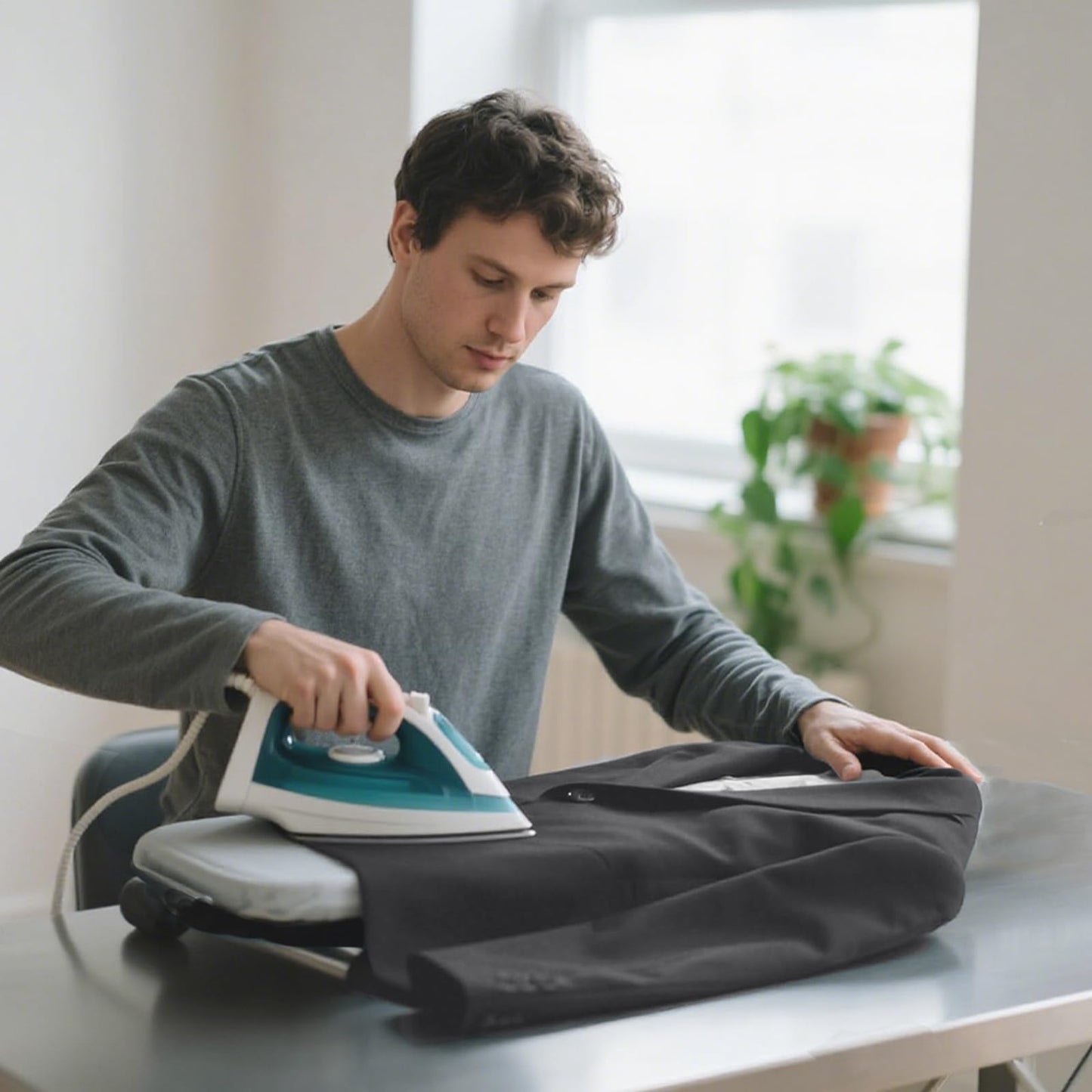 Small Ironing Board with Iron Holder, RAINHOL Countertop Mini Ironing Board Tabletop with Non-Slip Feet, Travel Foldable Iron Table for Small Space, Grey