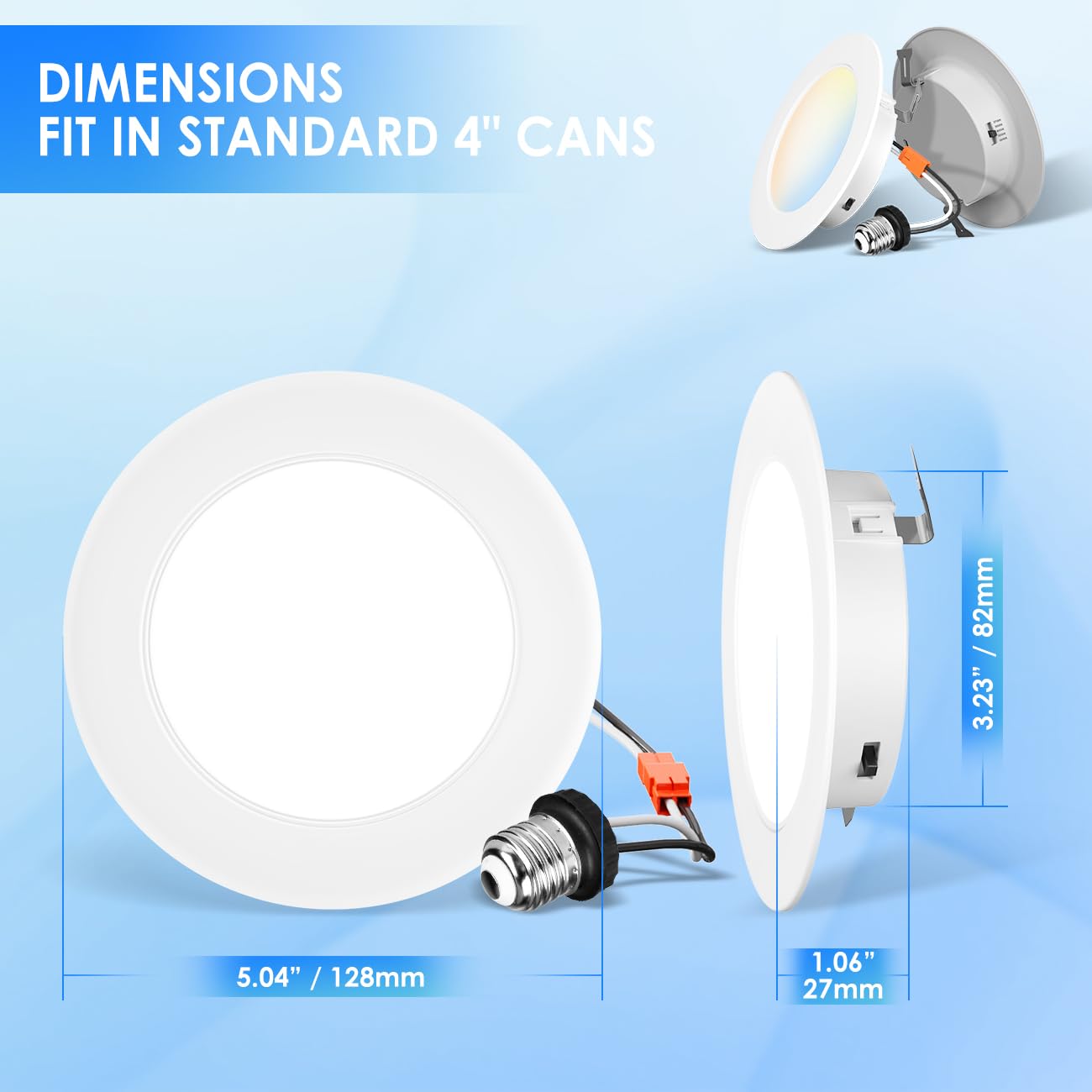 ANWIO Recessed Lights 4 Inch 5CCT 2700/3000/4000/5000/6000K, Modern Retrofit LED Recessed Lighting 7W(85W Equivalent) CRI 80+ Dimmable Can Lights E26 Medium Base Ceiling Light IC Rated & ETL, 16 Pack