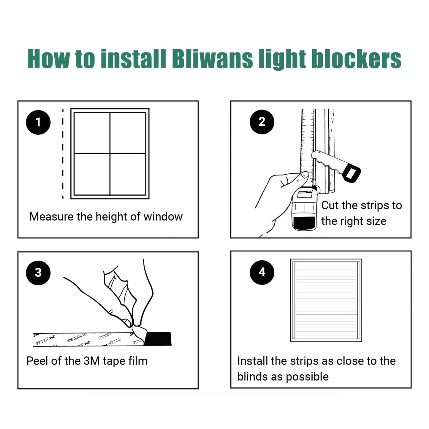 Bliwans Light Blocking Strips for Window Shades and Blinds, 100% Blackout PVC Side Tracks Light Blocker for Blinds, Window Light Blocker for Bedroom(White, 58", 2PCS)