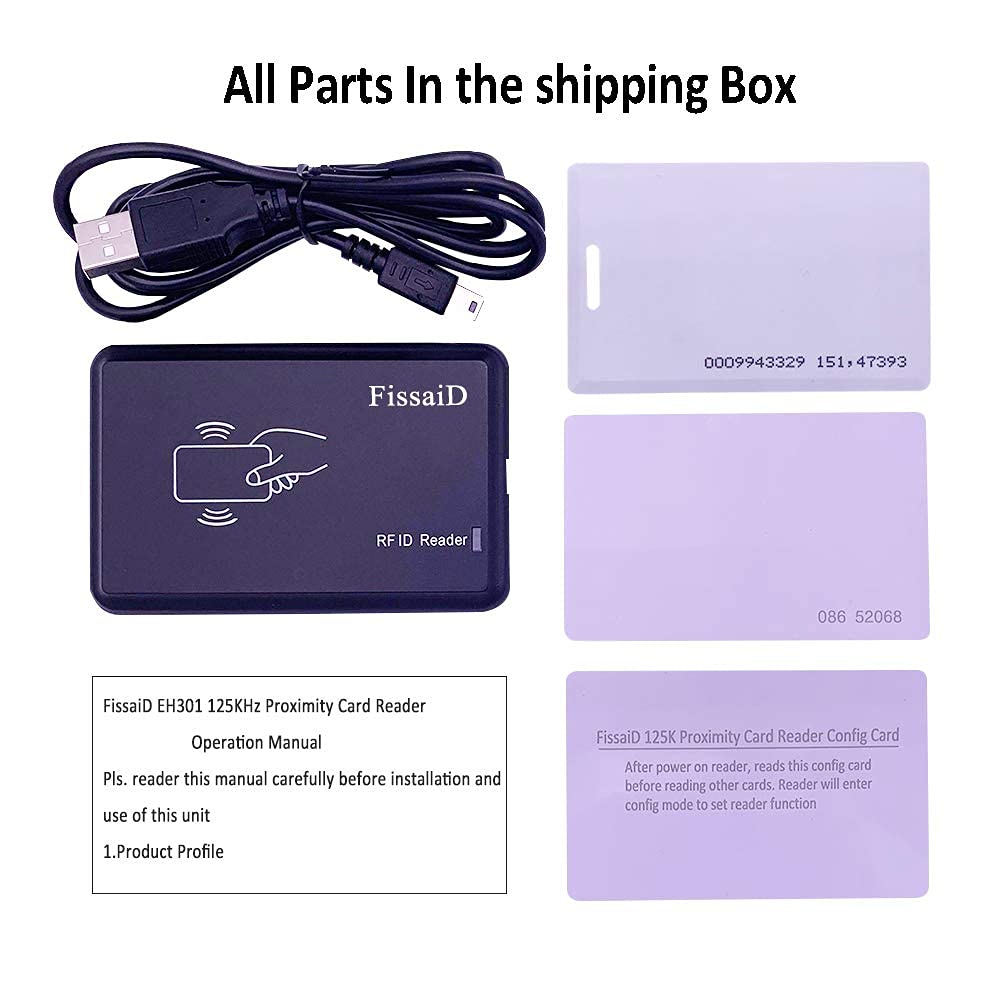RFID Reader 125KHz - Reads Proximity Cards & EM4100 ID Card - USB Reader Emulates Keyboard for Linux, Android, Win, iOS