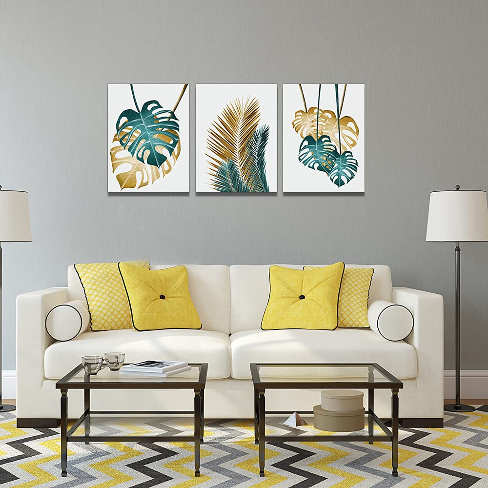 Canvas Wall Art For Living Room Family Wall Decorations For Bedroom Kitchen Dining Room Wall Decor Abstract Painting Leaves Wall Pictures Artwork Office Canvas Art Prints Bathroom Home Decor 3 Piece