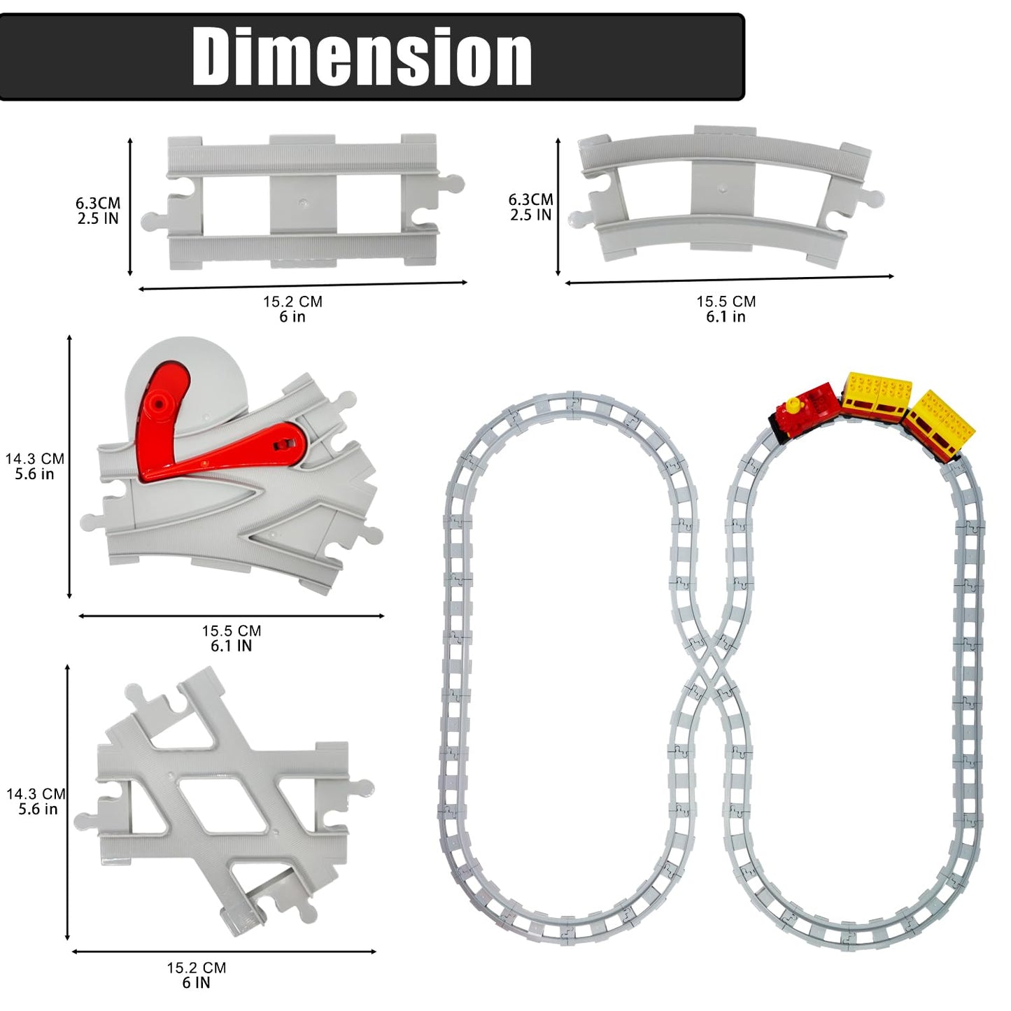 47-Piece Train Track Set,Classic Railway Track with 30 Curved Tracks,14 Straight Tracks,2 Switch and 1 crossoverTracks-Compatible with All Major Brands,Light Grey Toy Track Accessory for Kids