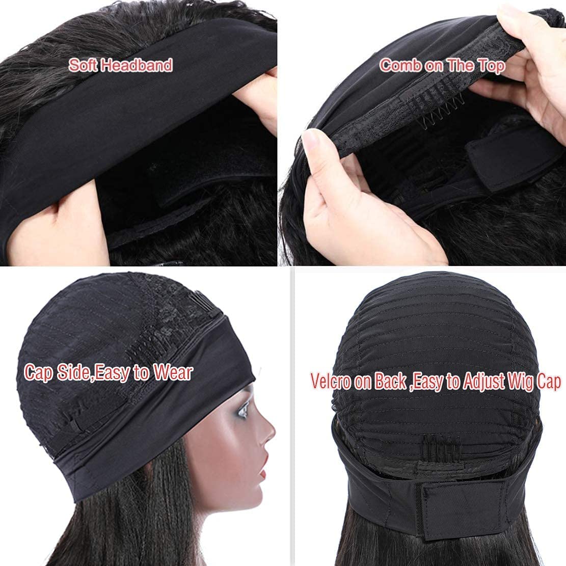 Aiterina 26 Inch Headband Wig Human Hair Deep Wave Headband Wigs for Black Women Virgin Human Hair Headband Wig Glueless Curly Headband Wig Human Hair Headband Wig Natural Color