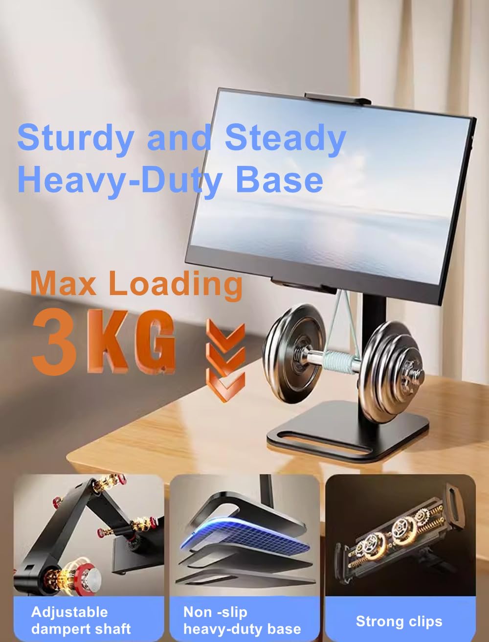 AiFeelife Portable Monitor Holder for 12-17.3 Inch Screen Desk Holder Metal Stand 16 Inch Universal Expandable Display Base 12.9inch Tablet Stand Adjustable Portable Monitor Desktop Clamp Stand