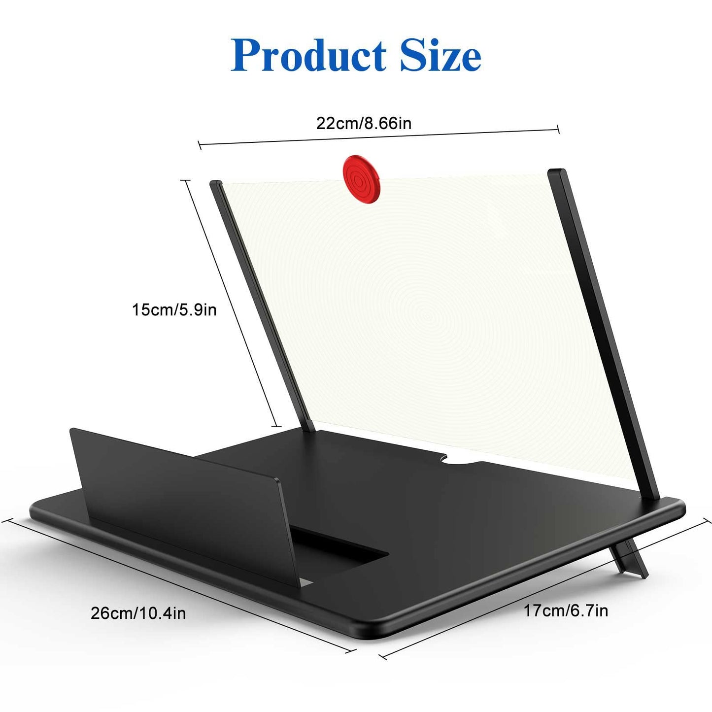 12" Screen Magnifier –3D HD Mobile Phone Magnifier Projector Screen Enlarger for Movies, Videos, and Gaming–Foldable Cell Phone Stand with Screen Amplifier–Supports All Smartphones (Black, 12inch)