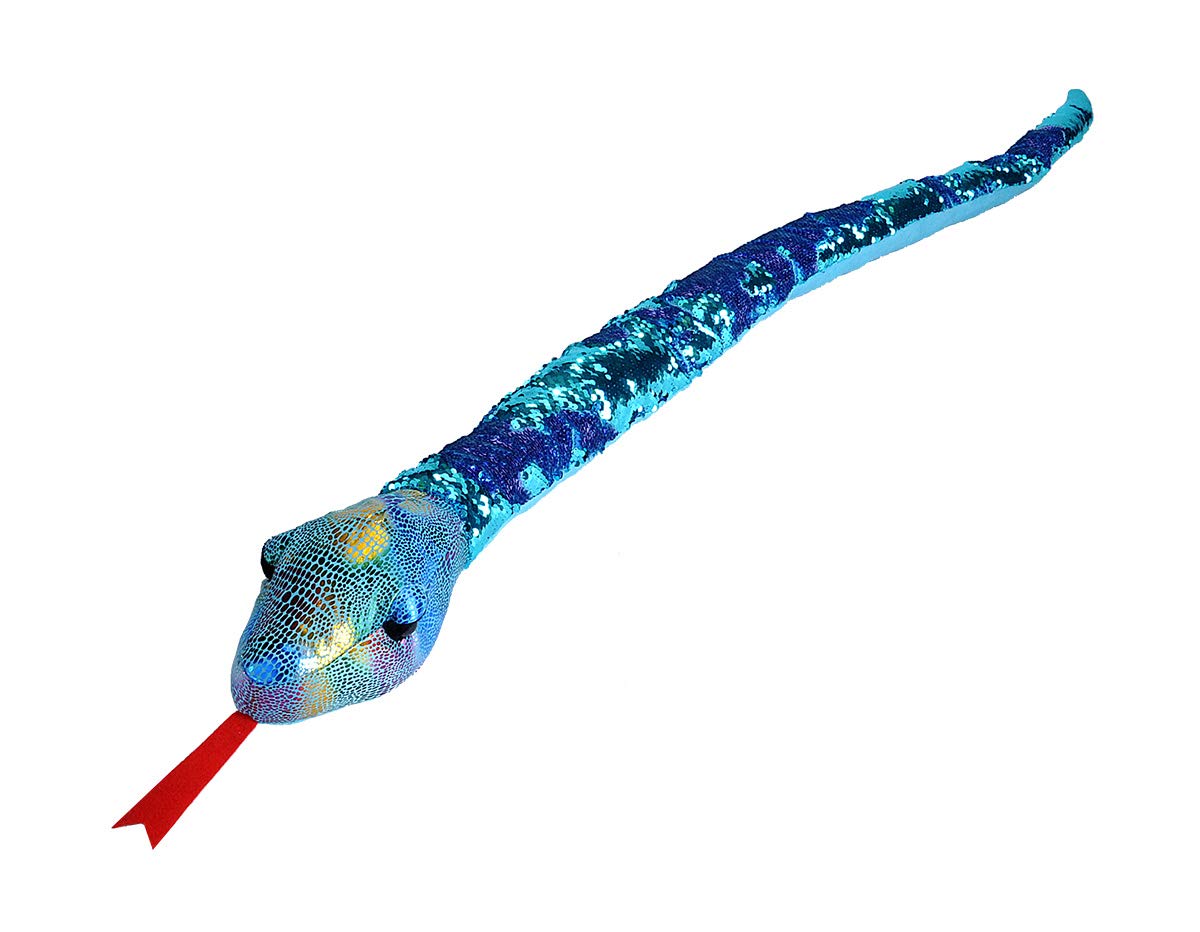 Wild Republic Sequin Snake Plush, Stuffed Animal, Plush Toy, Gifts for Kids, Teal & Purple, 54"