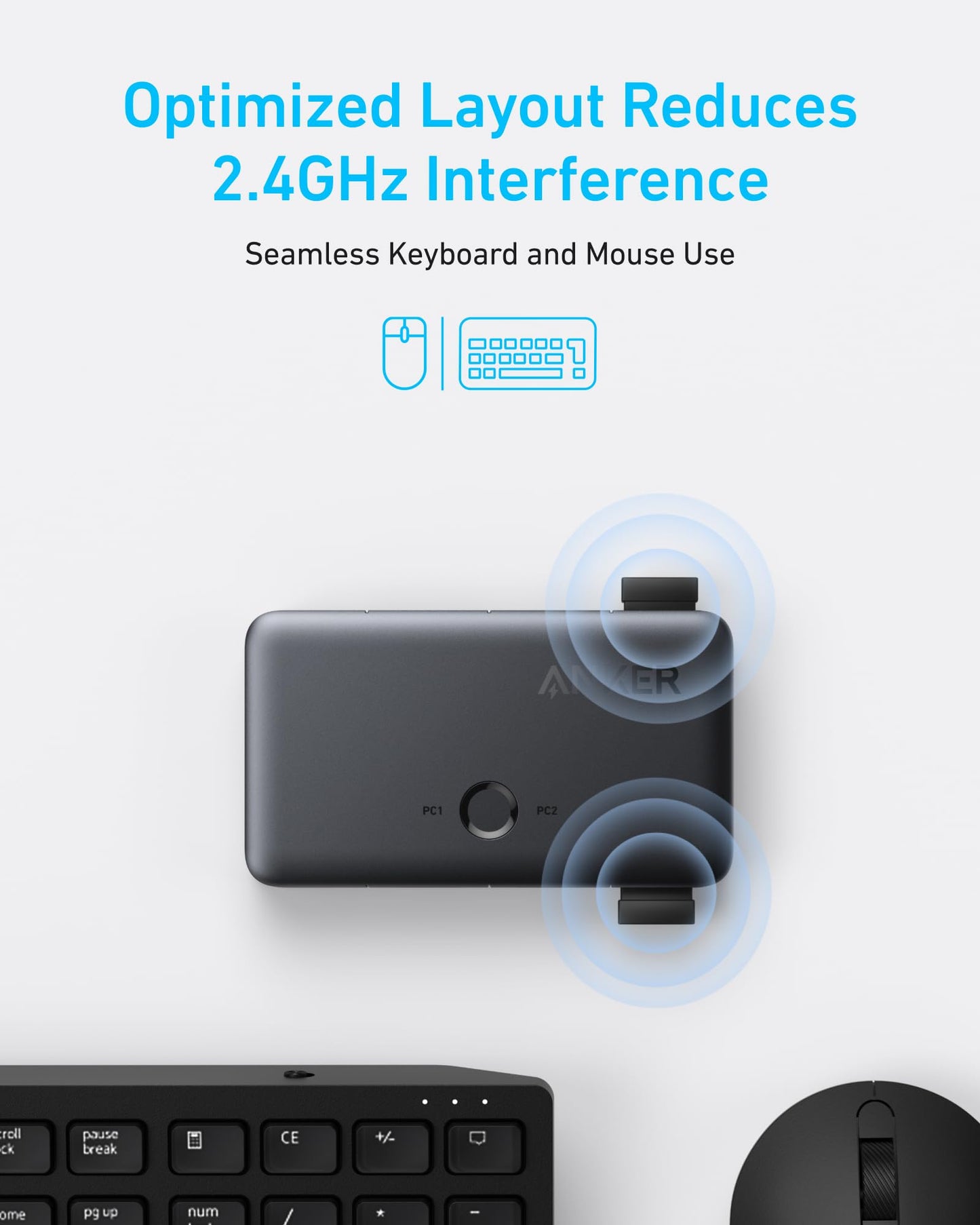 Anker USB 3.0 Switch, Easy One-Click Device Switching for 2 Laptops or Desktops, 3 USB-A Ports, 5Gbps Data Transfer, Compatible with Windows, macOS, Linux