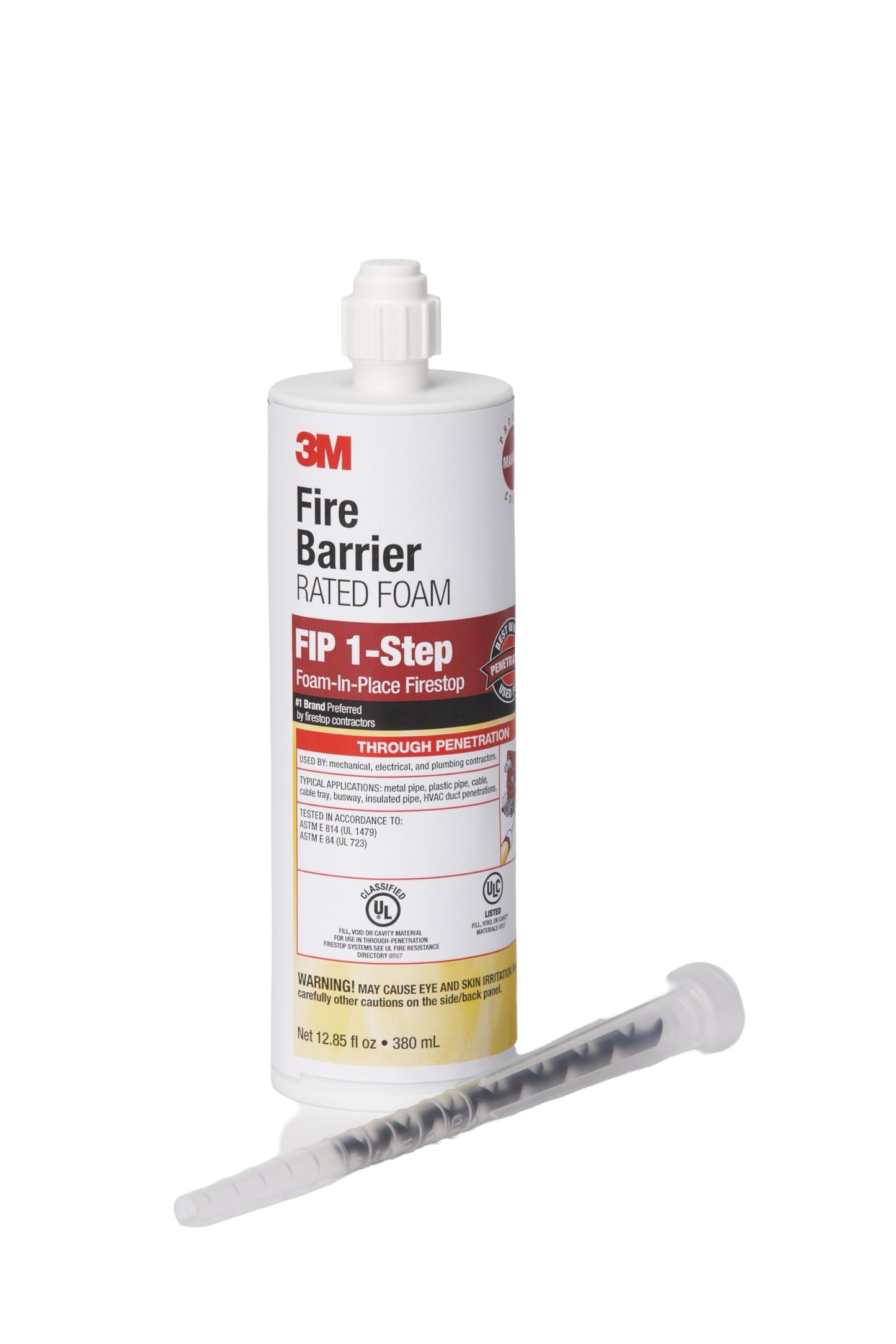 3M Fire Barrier Rated Foam FIP 1-Step, Maroon Color, 1-Step, Two-Part Urethane, Intumescent Foam, 12.85 Fl Oz Cartridge with 1 Nozzle