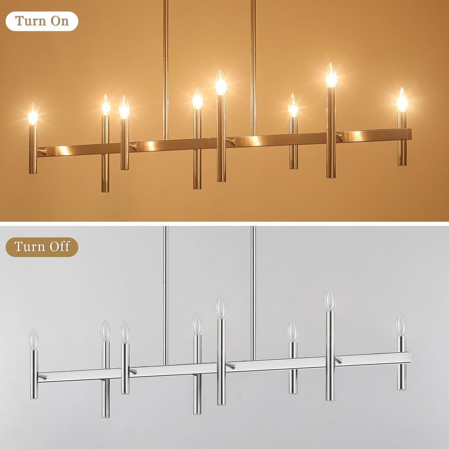 47” Brushed Nickel Chandelier Kitchen Island Lighting 8-Light Linear Pendant Light Fixtures Contemporary Modern Chandeliers for Dining Room Over Table Hanging Light for Living Room Bar Pool Table