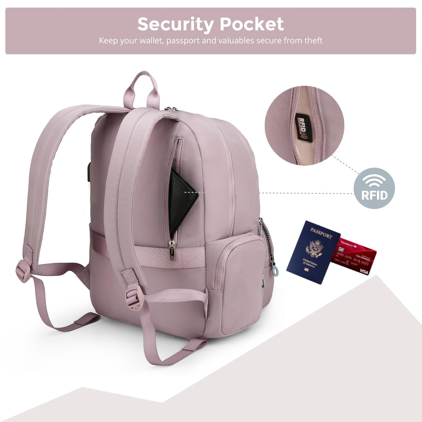 Swissdigital Design Backpack for Women, 15.6 inch Laptop College Pink Medium Simple Modern Backpacks for School with USB Charging Port for Womens Girls | SD1711-82