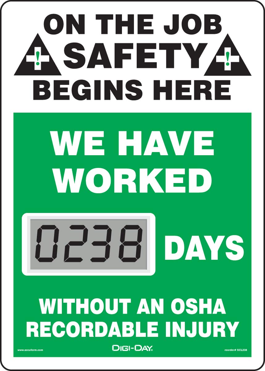 AccuformNMC Mini Digi-Day Battery Powered Electronic Safety Scoreboard SCL238, Tracks Days Without An OSHA Recordable Injury, 14”L x 10”W x 1”D, Bright LCD Display, Made in USA