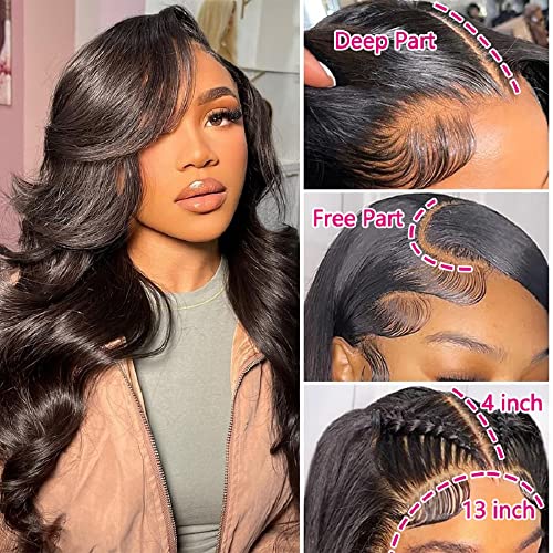 ALIANNA 22 Inch13x4 HD Body Wave Lace Front Wigs Human Hair 180% Density Transparent Lace Front Wigs Human Hair Pre Plucked Bleached Knots Glueless Brazilian Frontal Wigs Human Hair for Women Natural