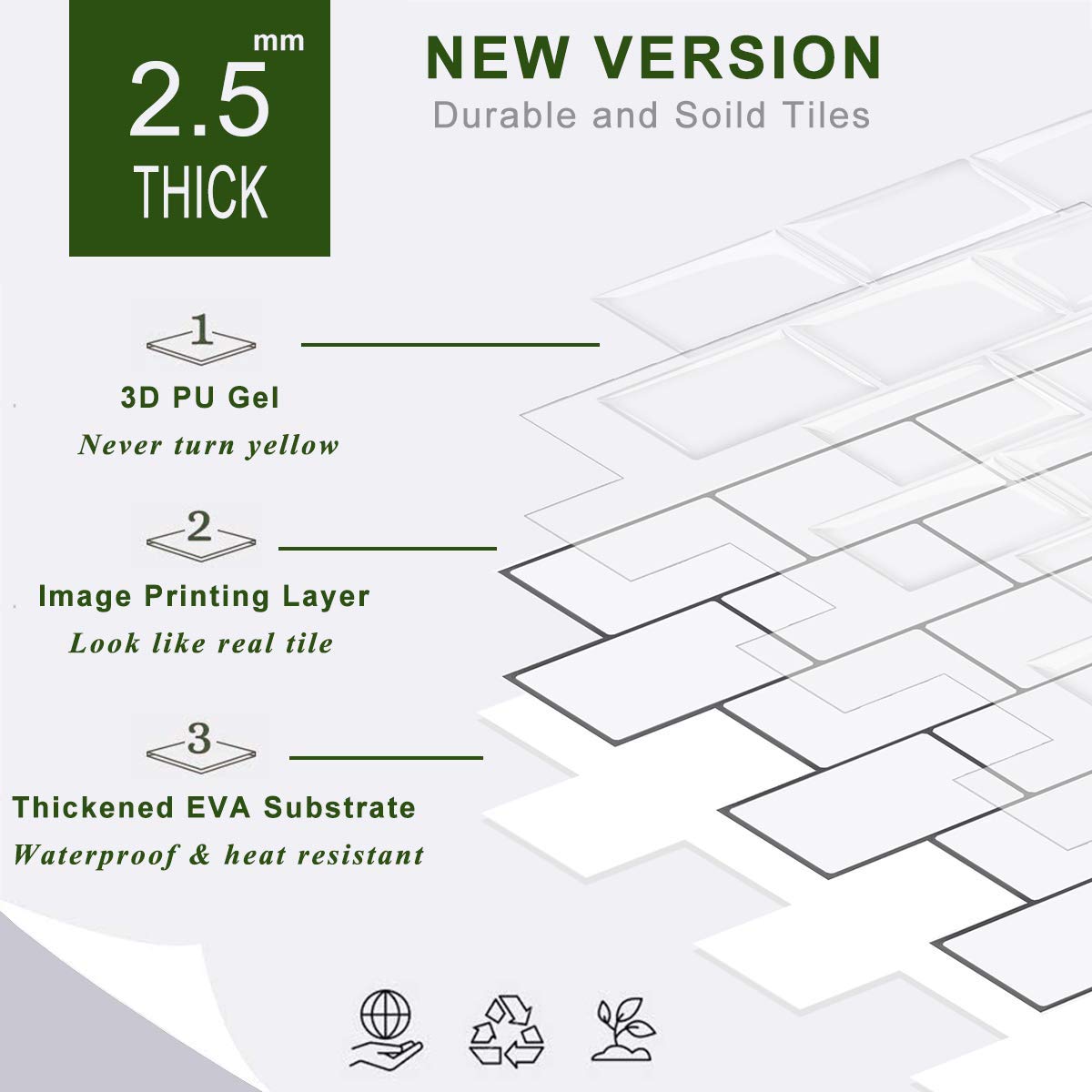 STICKGOO 10-Sheet Backsplash Peel and Stick Subway Tile, Self Adhesive Vinyl Wall Tiles, Stick on Backsplash for Kitchen and Bathroom(Thicker Design, White with White Grout)