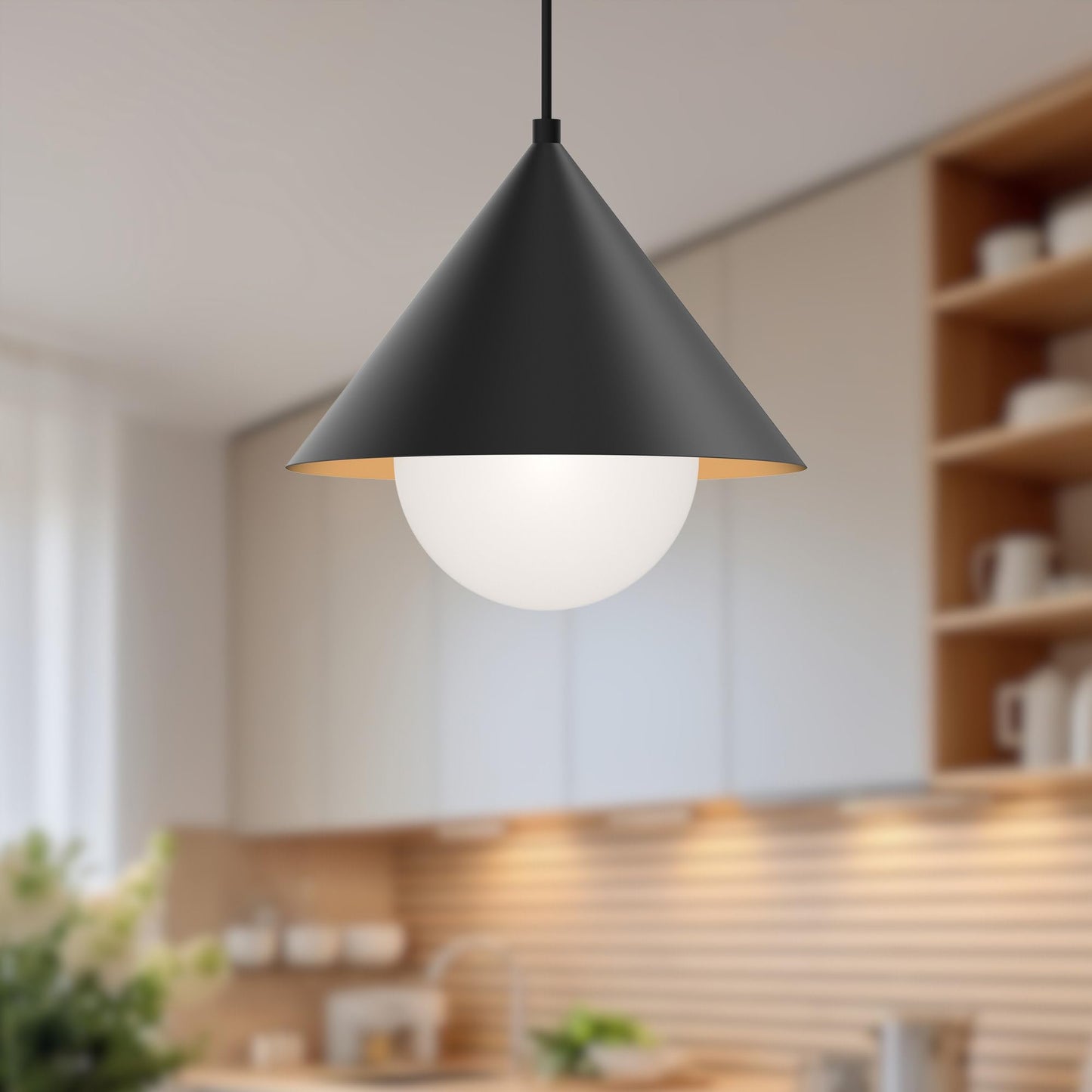 Alora Mood PD485214MBOP Remy Pendant, Matte Black/Opal Glass