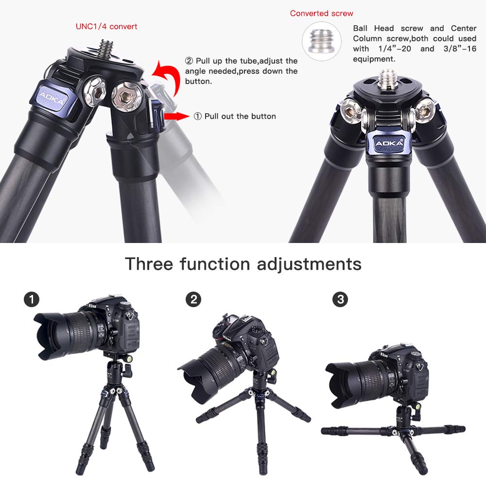 AOKA 15.7in/0.97lb Lightweight Compact Carbon Fiber Tripod with 360° Ballhead Travel Mini Tripod for Mobile Phone and Compact Mirrorless Cameras 28-Inch