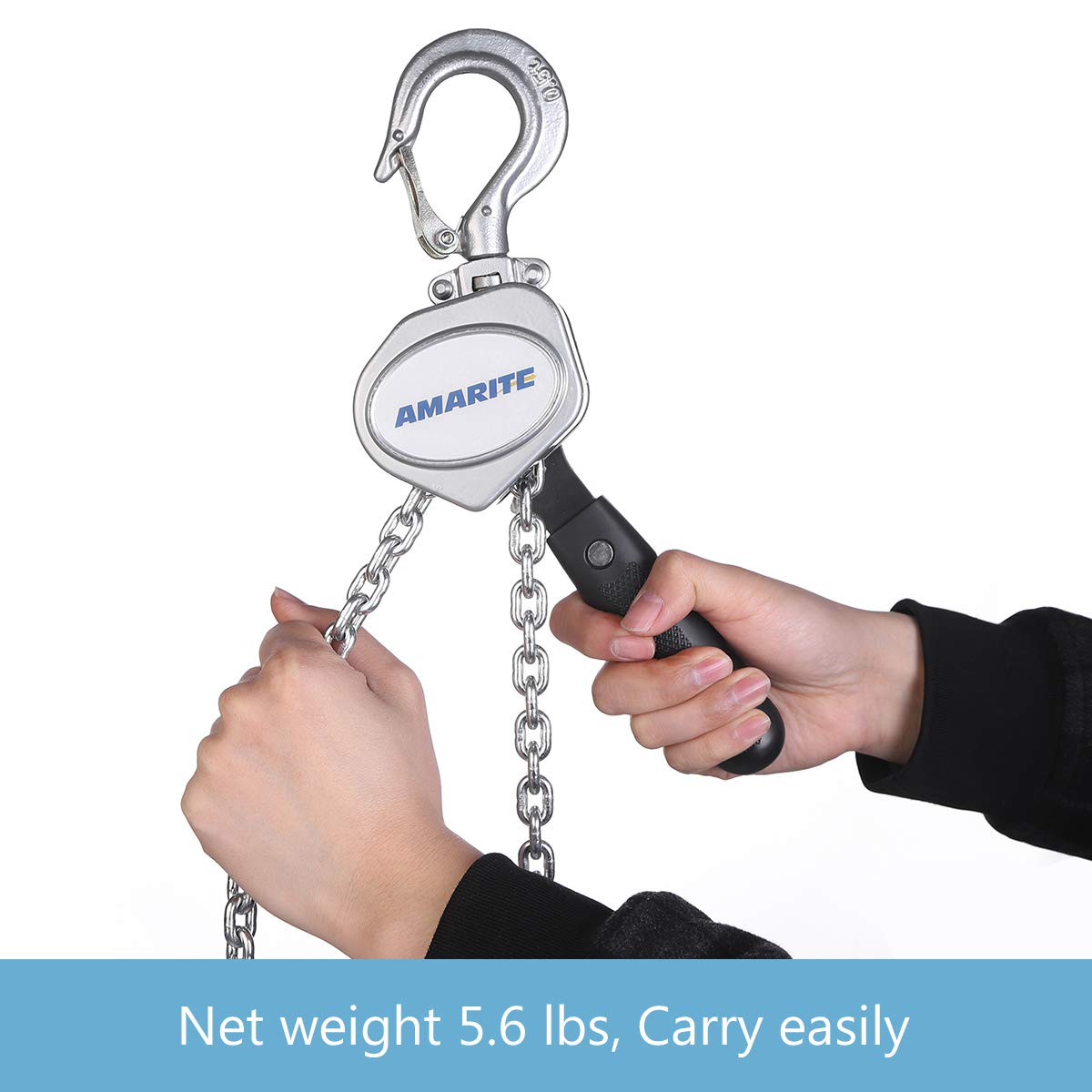 Amarite Mini Lever Chain Hoist 1/2 ton,Small Come Along 1100 lbs 5ft Lift ,Weighs just 5.8 pounds