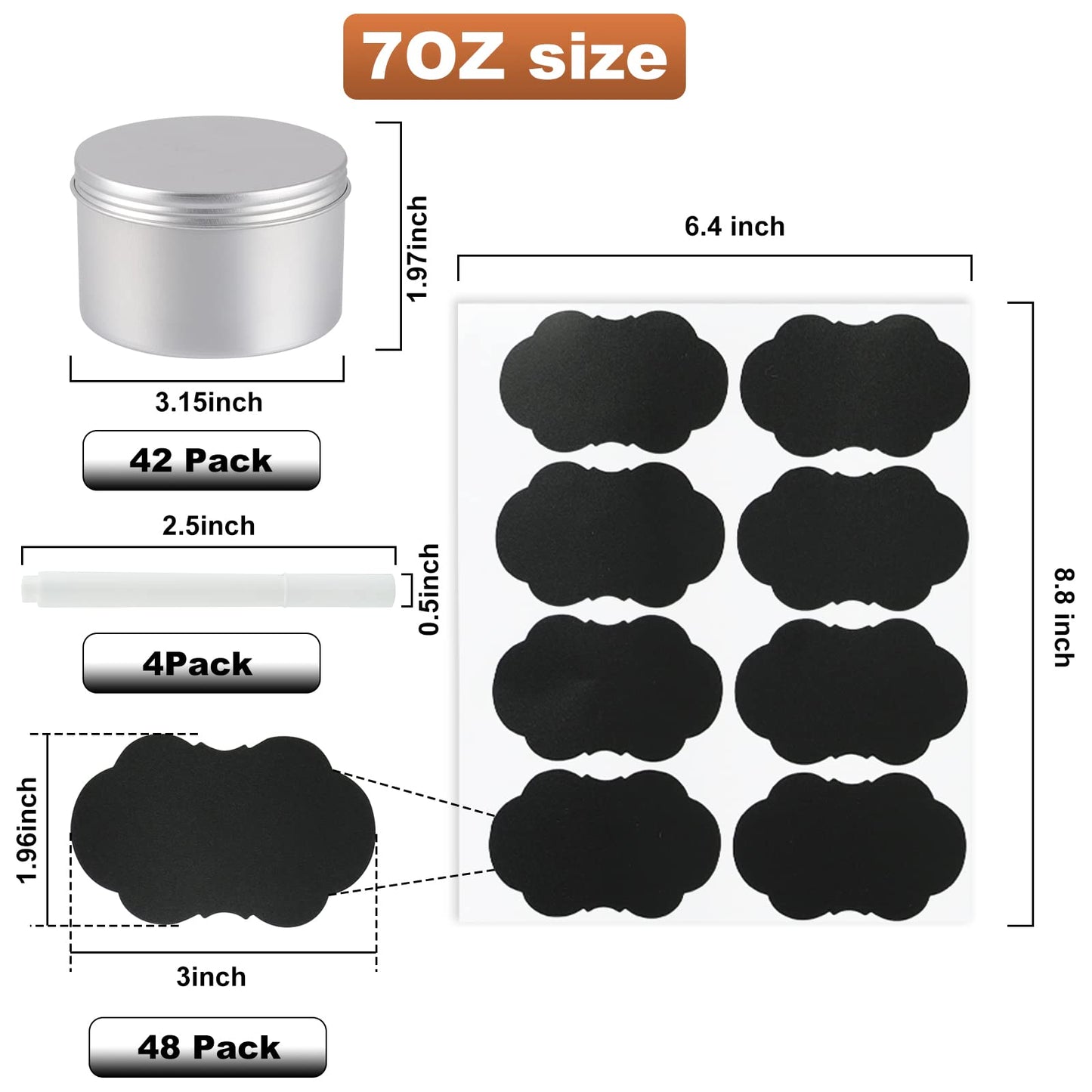 OBKJJ 42 Pack Round Cans with Screw Lid 7 Oz Aluminum Metal Tins DIY Food Candle Containers for Lotion Bars, Balms, Salve, Spices, Beard Balm, Crafts with 4 Markers 6 Sheets Label Stickers