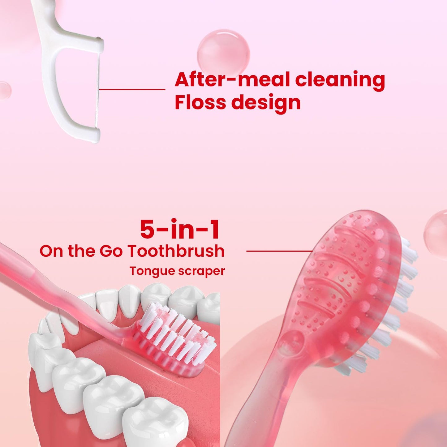 70Pack Mini Disposable Toothbrushes 5-in-1 Portable Pre-Pasted Travel Toothbrush with Toothpaste Tongue Scraper Floss Pick Individually Wrapped Small Prepasted Travel Toothbrush for Kids Adults