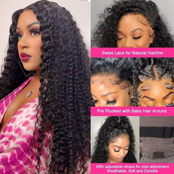 PEWDCCFD 22 Inch 13x6 Deep Wave Lace Front Wigs Human Hair Wigs for Women 200% Density HD Lace Front Wigs Human Hair Deep Curly Lace Frontal Wigs Human Hair Pre Plucked with Baby Hair Natural Black