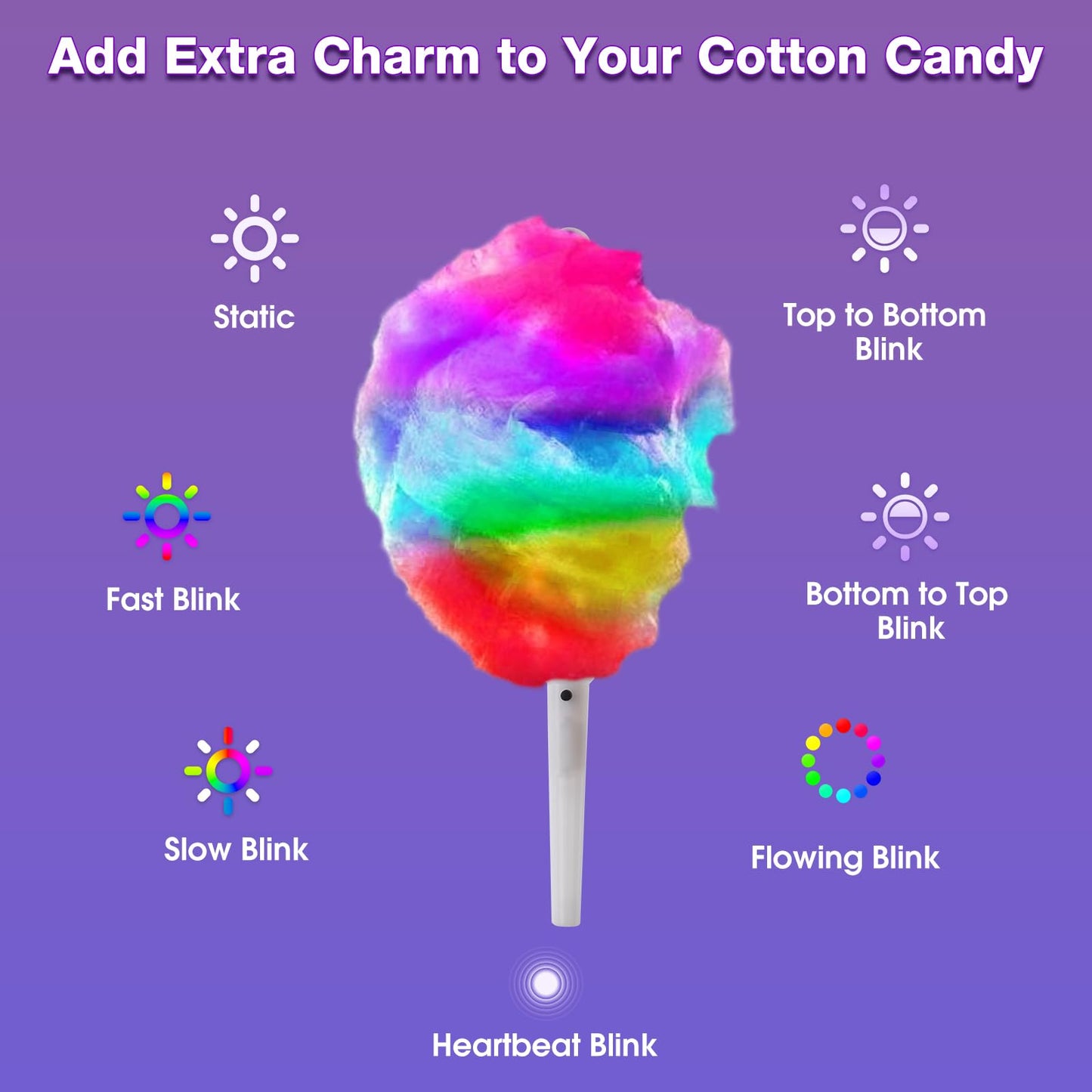 100 Pcs LED Cotton Candy Cones - Glowing Cotton Candy Sticks for Parties - Reusable & Waterproof Cotton Candy Holders - Vibrant Colors for Christmas, Birthdays & Events