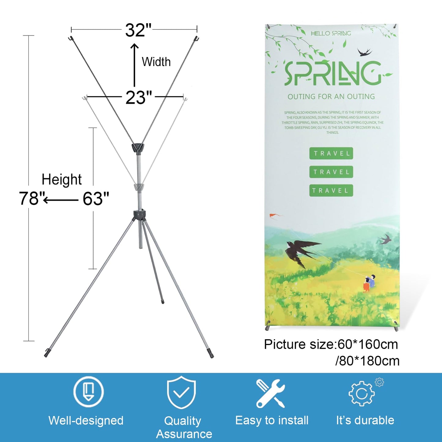2 Pack X Frame Banner Stand Fits Any Banner Adjustable Size 23"X63" to 32"X78" with Portable Retractable Carrying Bag, Customize Banner Stand for Trade, Show Exhibition Market and Store Display