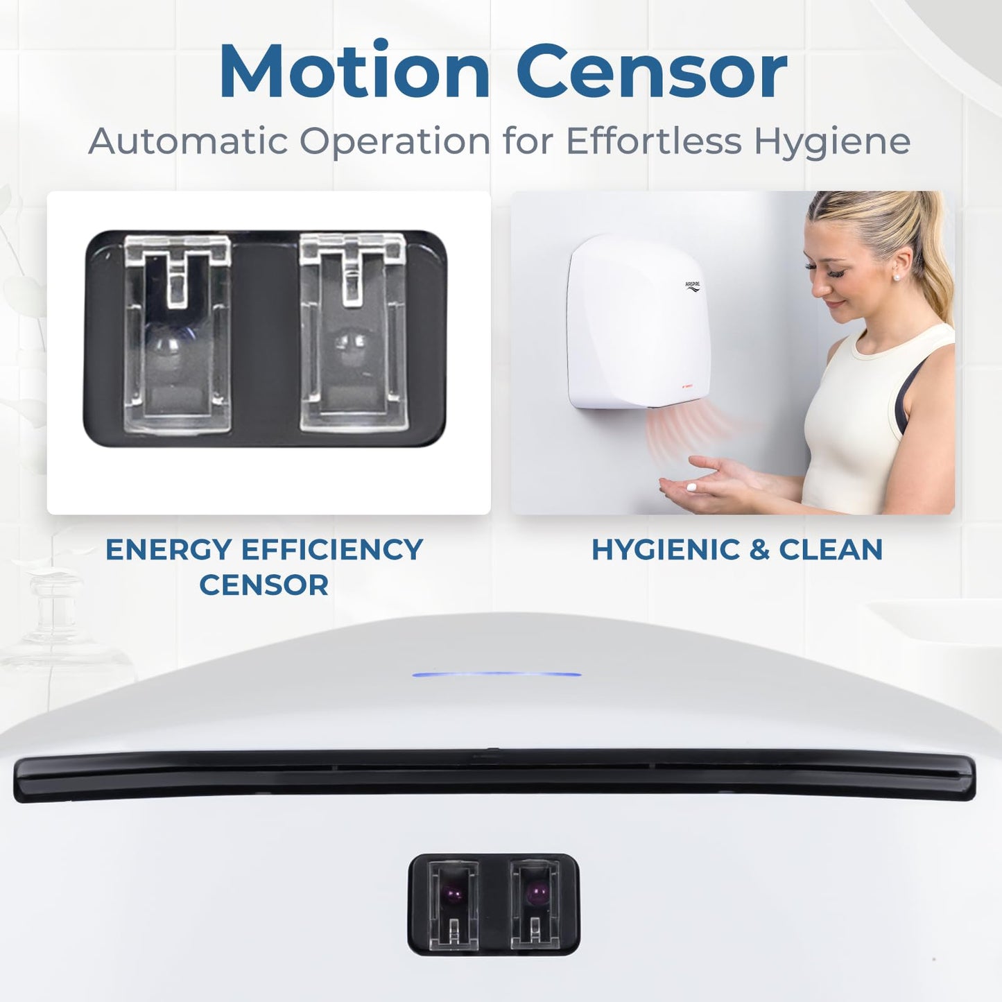 AIRSPIRE Electric Hand Dryer for Commercial Bathrooms & Home Use (110-120V) - Energy Efficient 1100W Automatic Hand Dryer - HEPA Air Filtration & UV Protection - Wall Mounted, 78 dB - Warm Air (White)