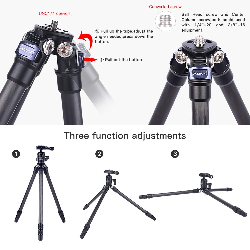 AOKA 28in/1.1lb Mini Portable Carbon Fiber Tripod, iPhone Tabletop Tripod, Travel Tripod with Ball Head, Cell Phone Holder, Extension Pole Tripod for Cell Phone, Camera, Camcorder, Projector, Webcam