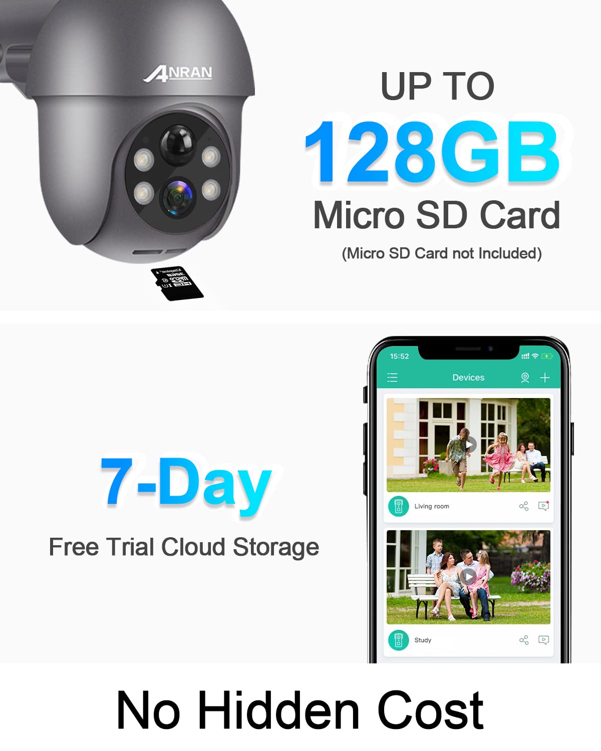 ANRAN 3MP Security Camera Wireless Outdoor, 2K Solar Outdoor Camera with 360° View, Smart Siren, Spotlights, Color Night Vision, PIR Human Detection, Pan Tilt Control, 2-Way Talk, Q01 Grey 2 Packs