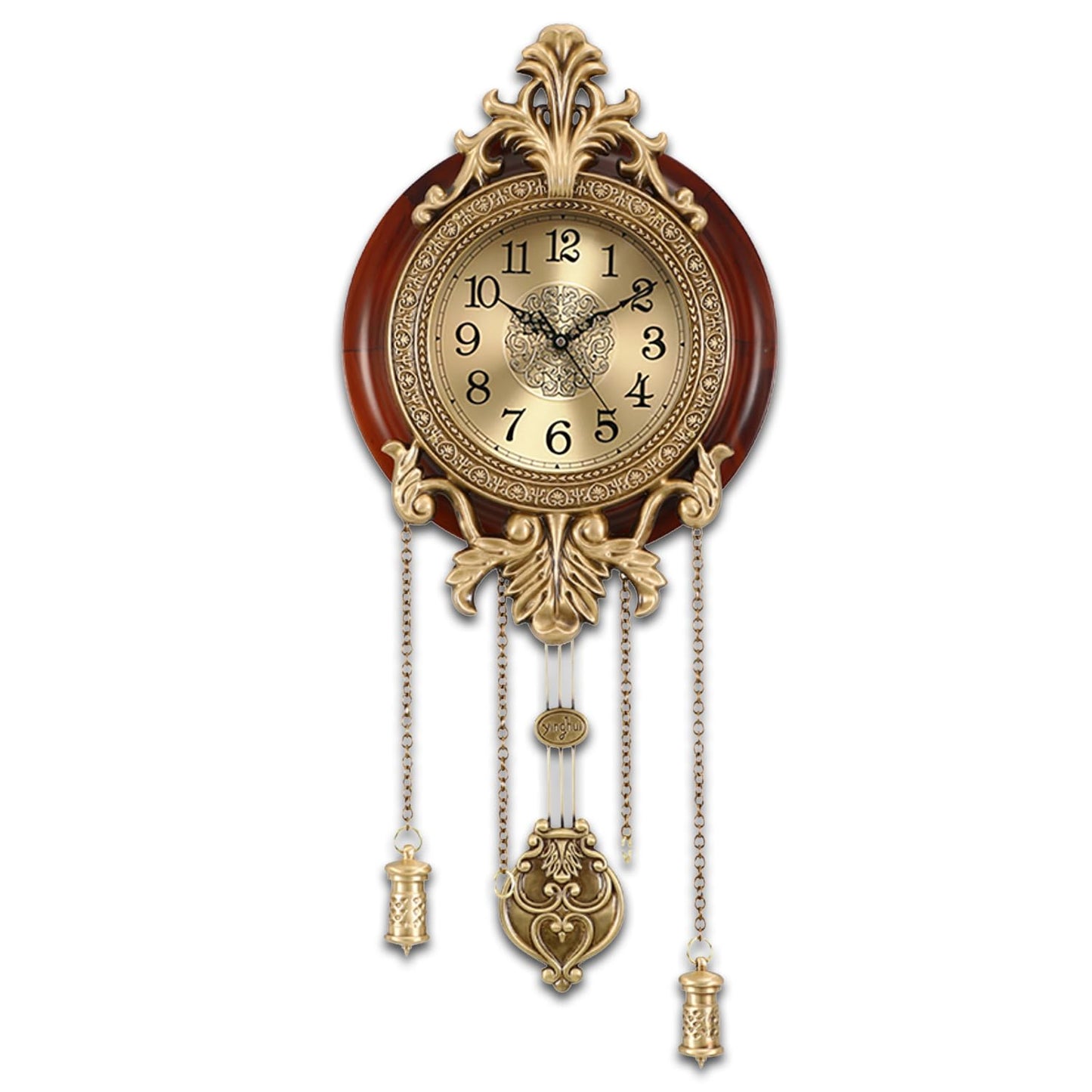 Aero Snail Brown Vintage Pendulum Wall Clock, Solid Wood Hanging Clock, Silent Non Ticking Quartz Movement, Analog Watch for Home Office Kitchen Classroom, W205BX14