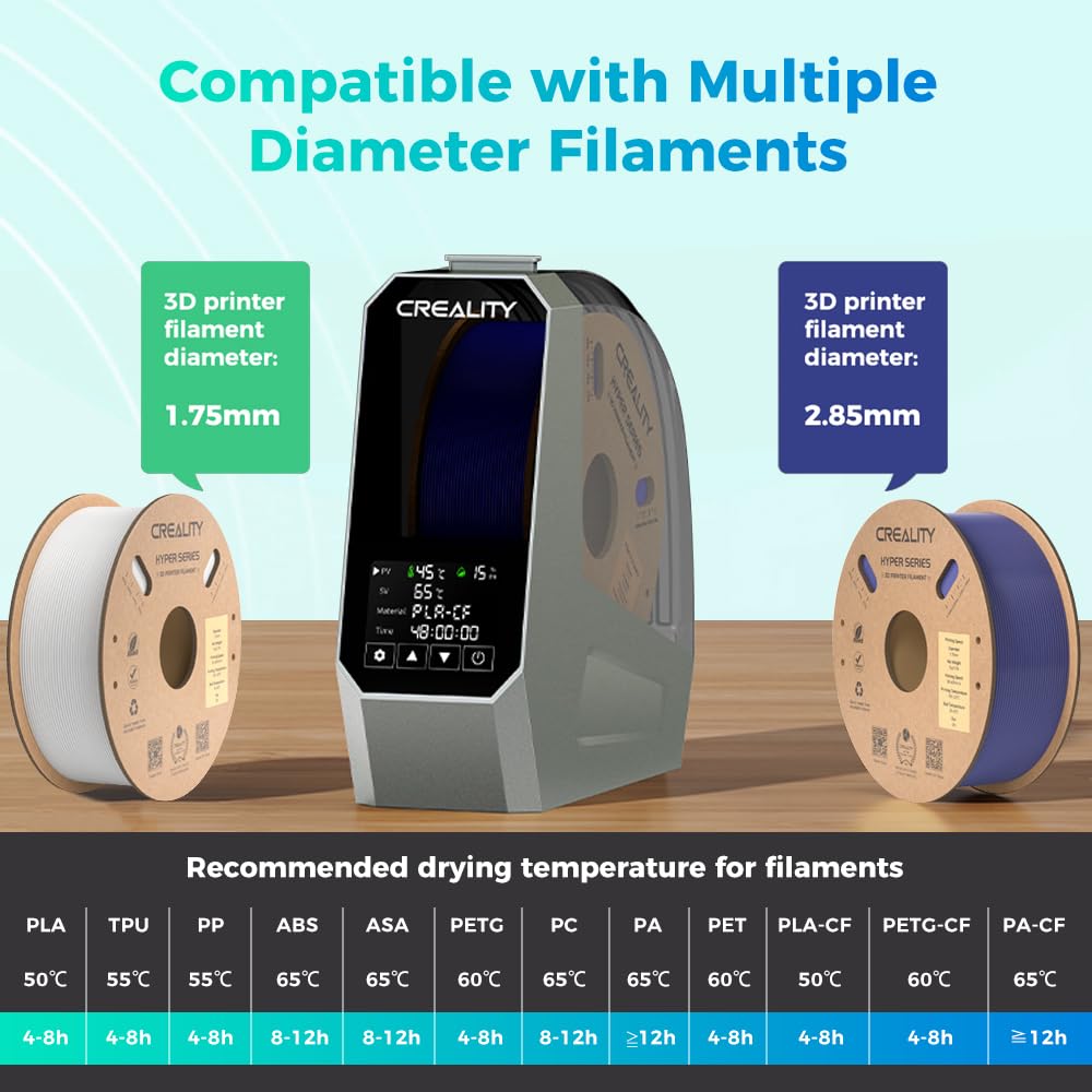 2025 Creality Filament Dryer, Space Pi Filament Dryer, 360° Fast Heating 3D Printer Filament Dry Box, Filament Storage with 110W PTC Heater LCD Touch Screen One-Key Set