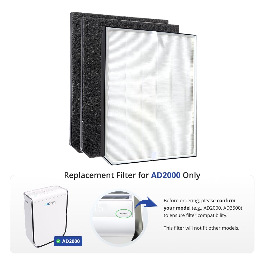 AIRDOCTOR AD2000 Genuine Filter Replacement - One Year Combo Pack Includes: One (1) UltraHEPA & Two (2) Carbon/Gas Trap/VOC & Pre-Filters