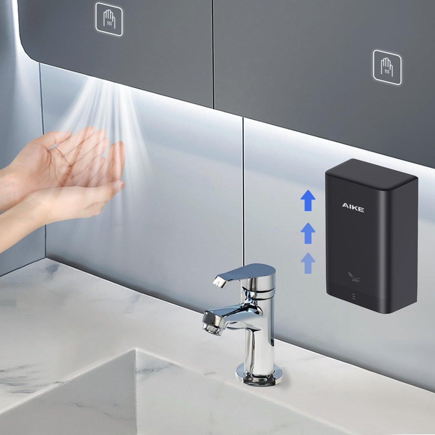 AIKE ADA Compliant Hand Dryer Surface Mount Hard Wired Design, 110V Black Model AK2822