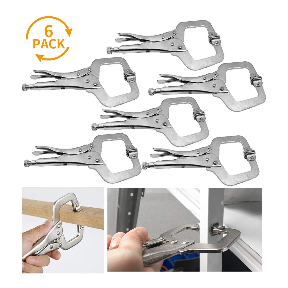 Anxingo 6 Pack 6 Inch C-Clamp Locking with Swivel Pads Heavy Duty Pliers for Craftsmen Home Workshop