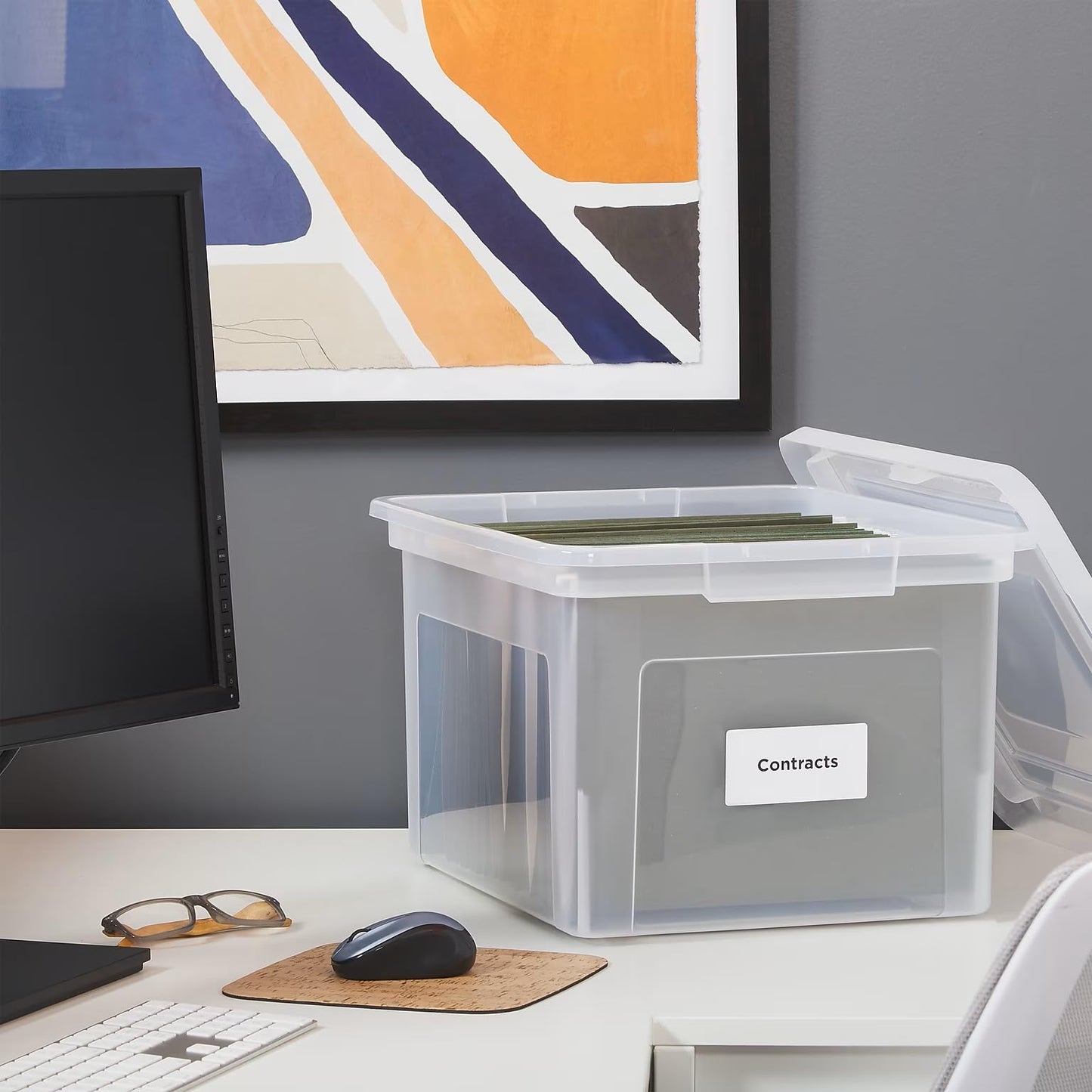 STAPLES Plastic File Box with Snap Lid, Letter/Legal Size, Clear, 4/Carton