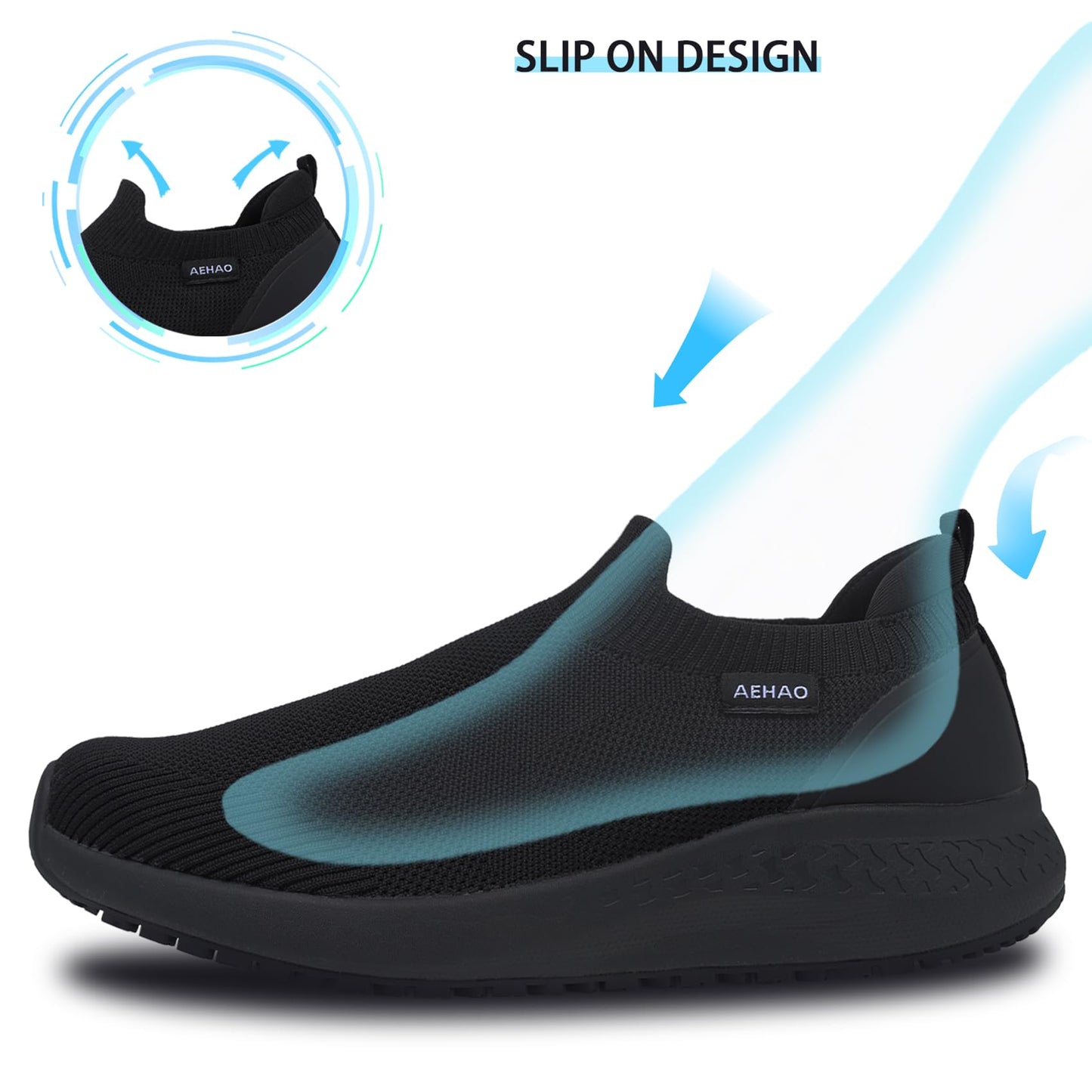 AEHAO Women's Non Slip Work Shoes Food Service Waterproof Slip-Resistant Chef Shoe for Kitchen Restaurant Hospital Staff Walking Sneakers Easy-Clean Slip-On Design,Black 8
