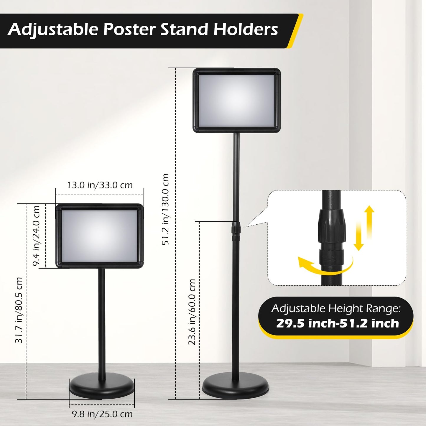 Dyna-Living Sign Stands for Display 8.5 x 11 Inch, 8 Packs Adjustable Sign Holder Stands, Pedestal Sign Holder with Heavy Duty Base for Sign Standing Display, 360° Rotation Floor Standing Sign Holder