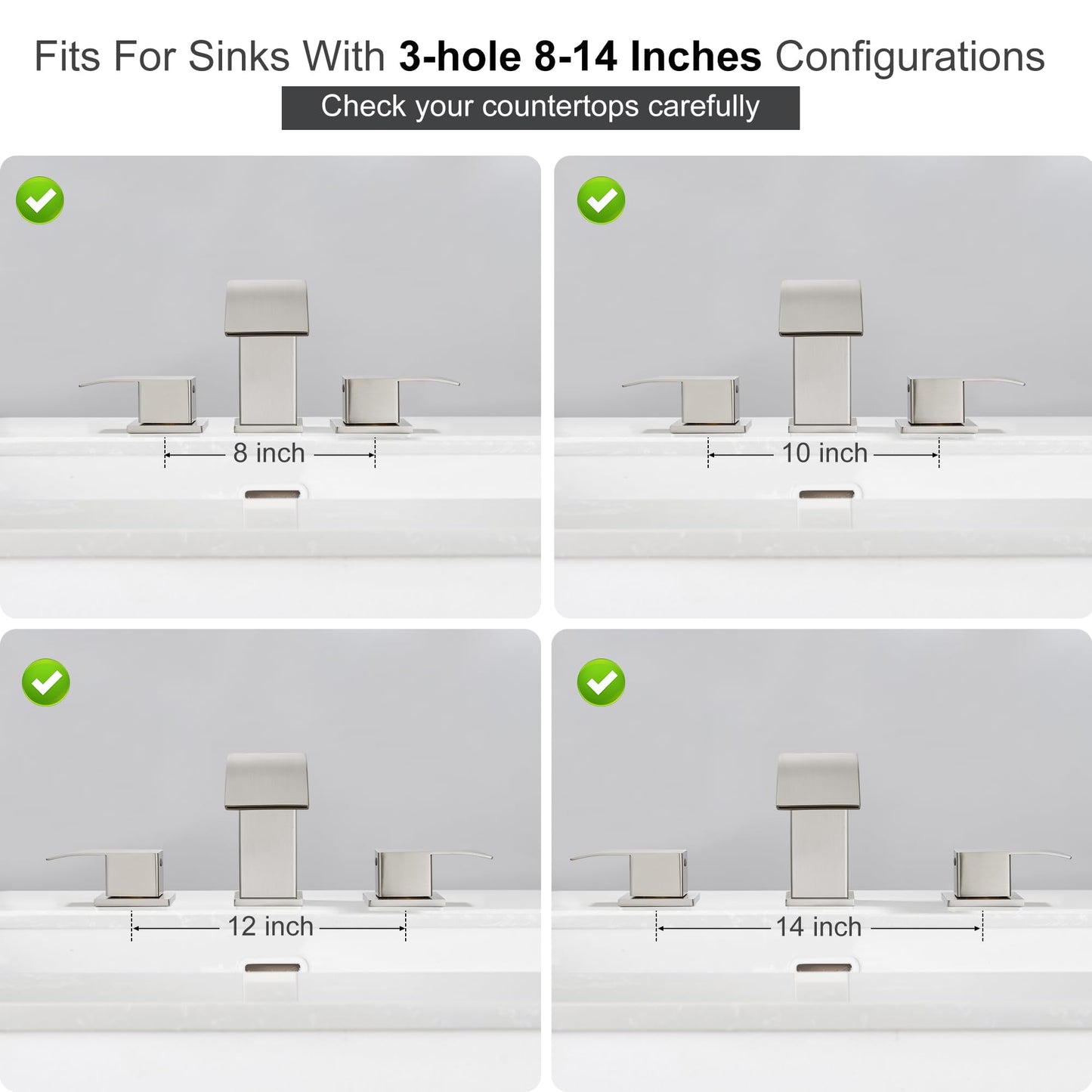 GAGALIFE 8 Inch Waterfall Bathroom Faucets 3 Hole - Brushed Nickel Widespread Bathroom Faucet with Pop-up Drain, Two Handles Bathroom Sink Faucet, Modern Vanity Sink faucets with Supply Lines